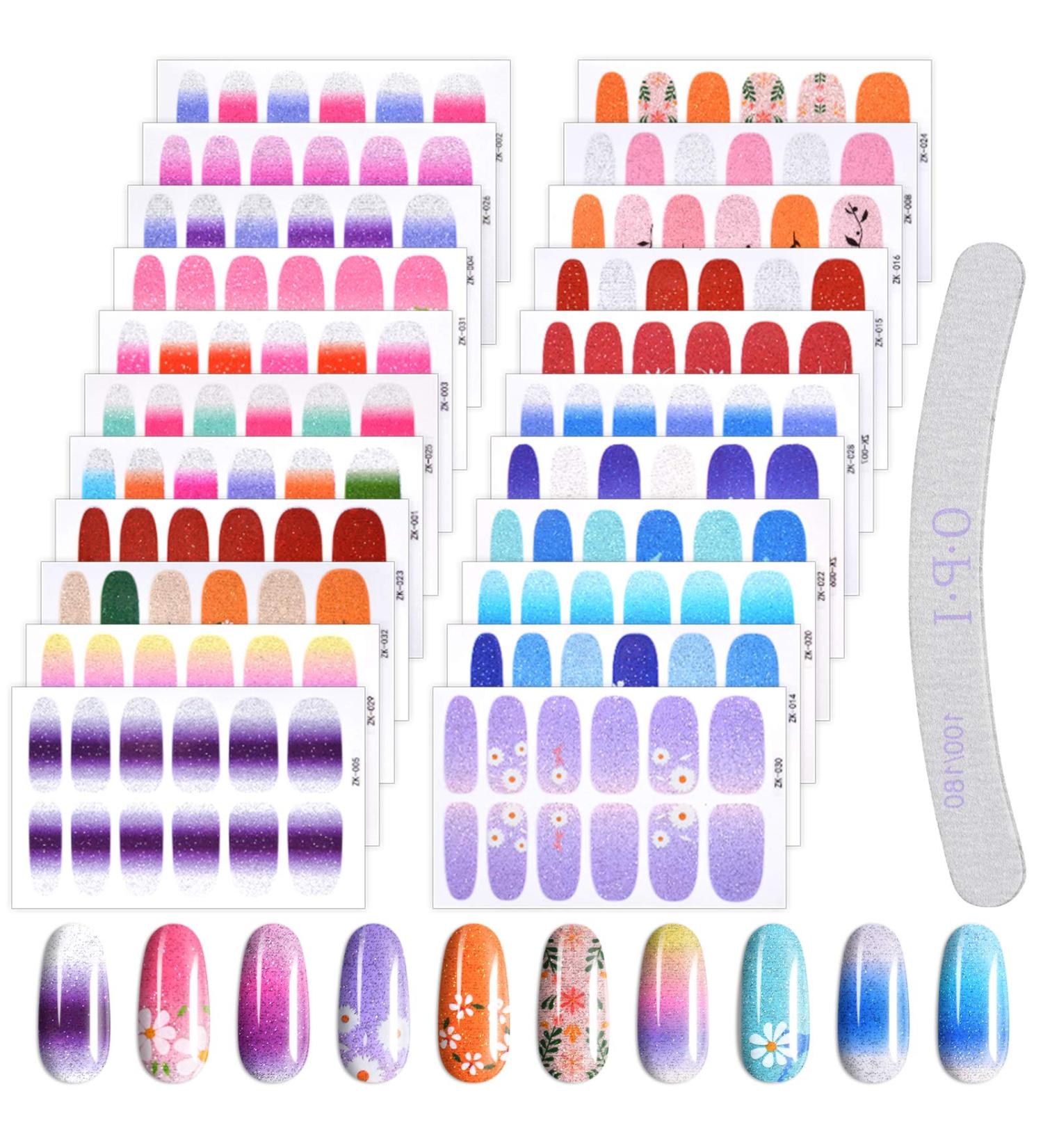 22 Sheets Pure Color Shine Flower Nail Polish Stickers with File - Nail Art Decals for Women & Girls - Buy Online on SooperMarket.com