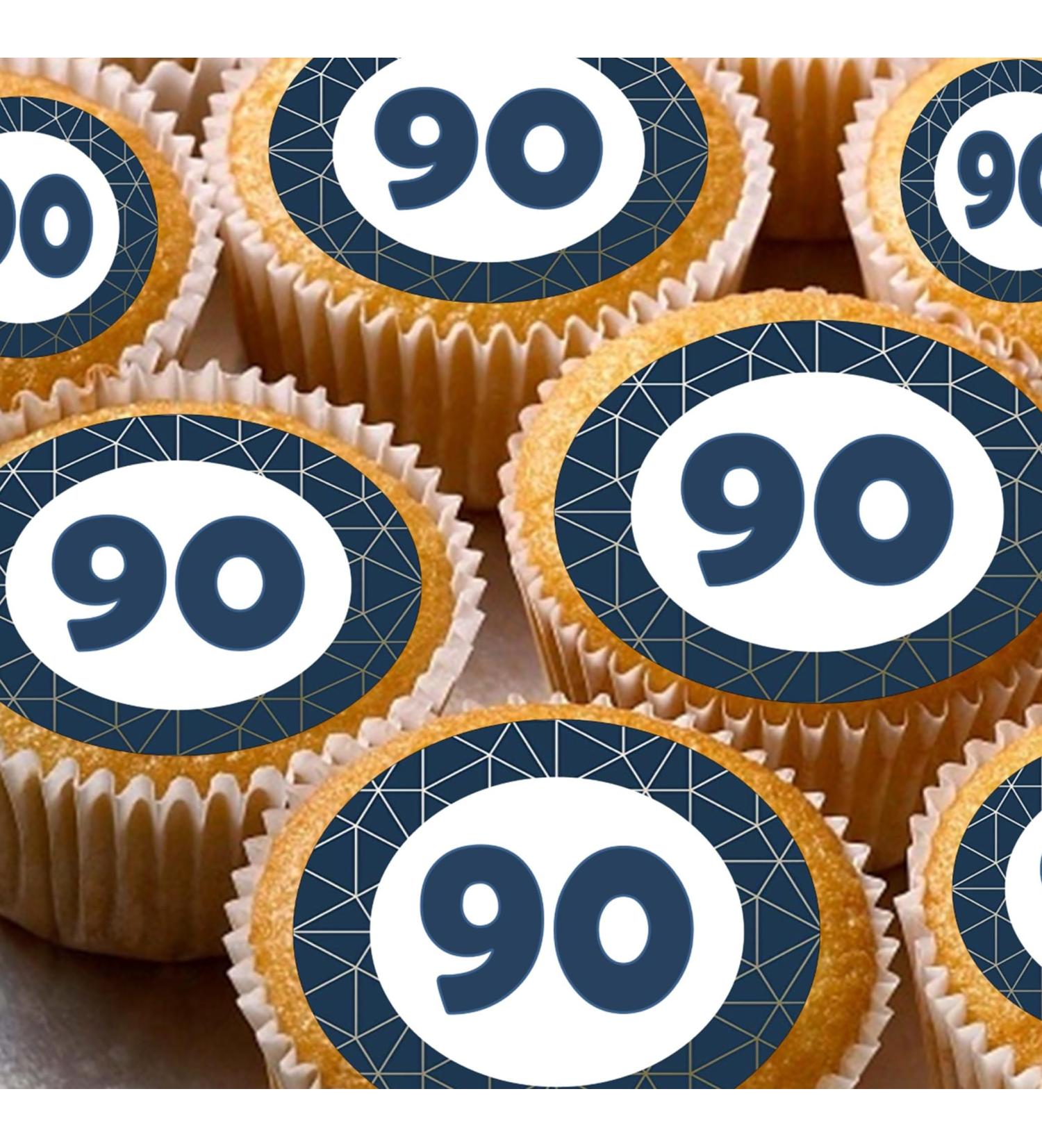 24 90th blue edible birthday party Cupcake Cake Toppers Wafer Rice Paper precut decoration - Buy Online on SooperMarket.com