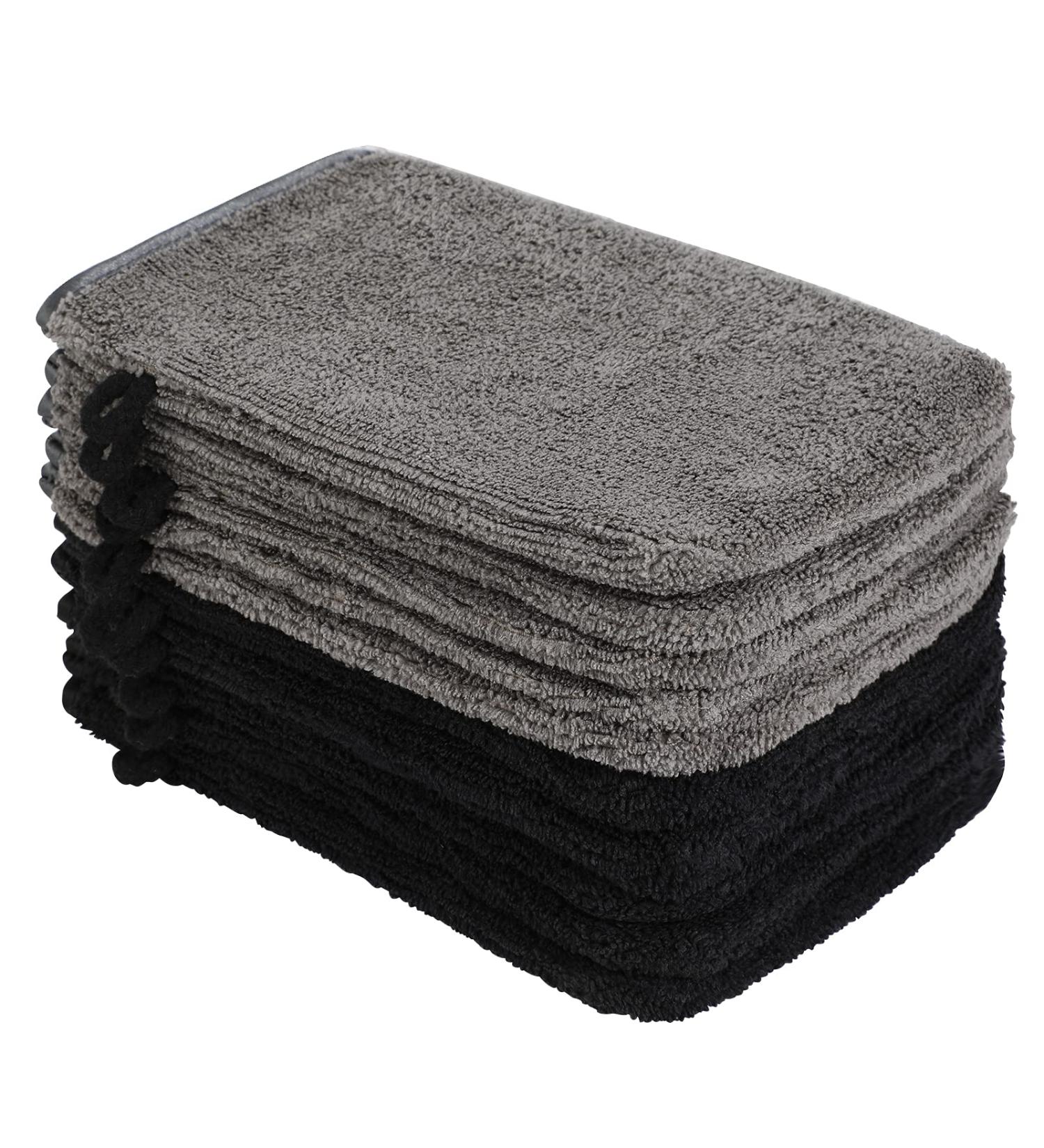 PHOGARY 10 Pack Microfiber Body Wash Mitts - Reusable Makeup Remover Gloves - European Style Bath Spa Cloth - Black and Grey (6.8 inch) - Buy Online on SooperMarket.com