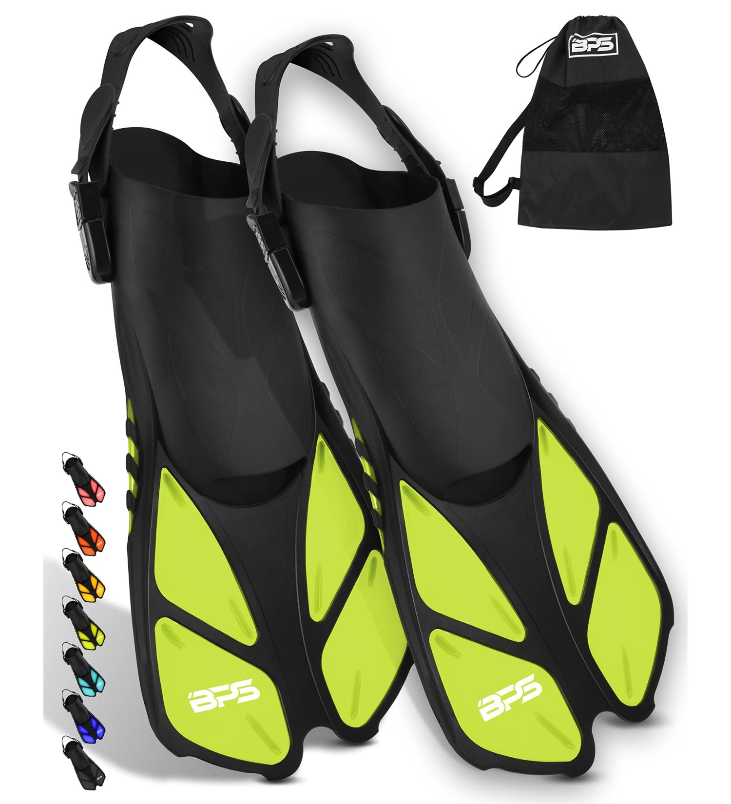 BPS Snorkel Fins - Adjustable Open Heel Swim Flippers for Diving & Snorkeling - Yellow S/M Size - Men Women - Buy Online on SooperMarket.com