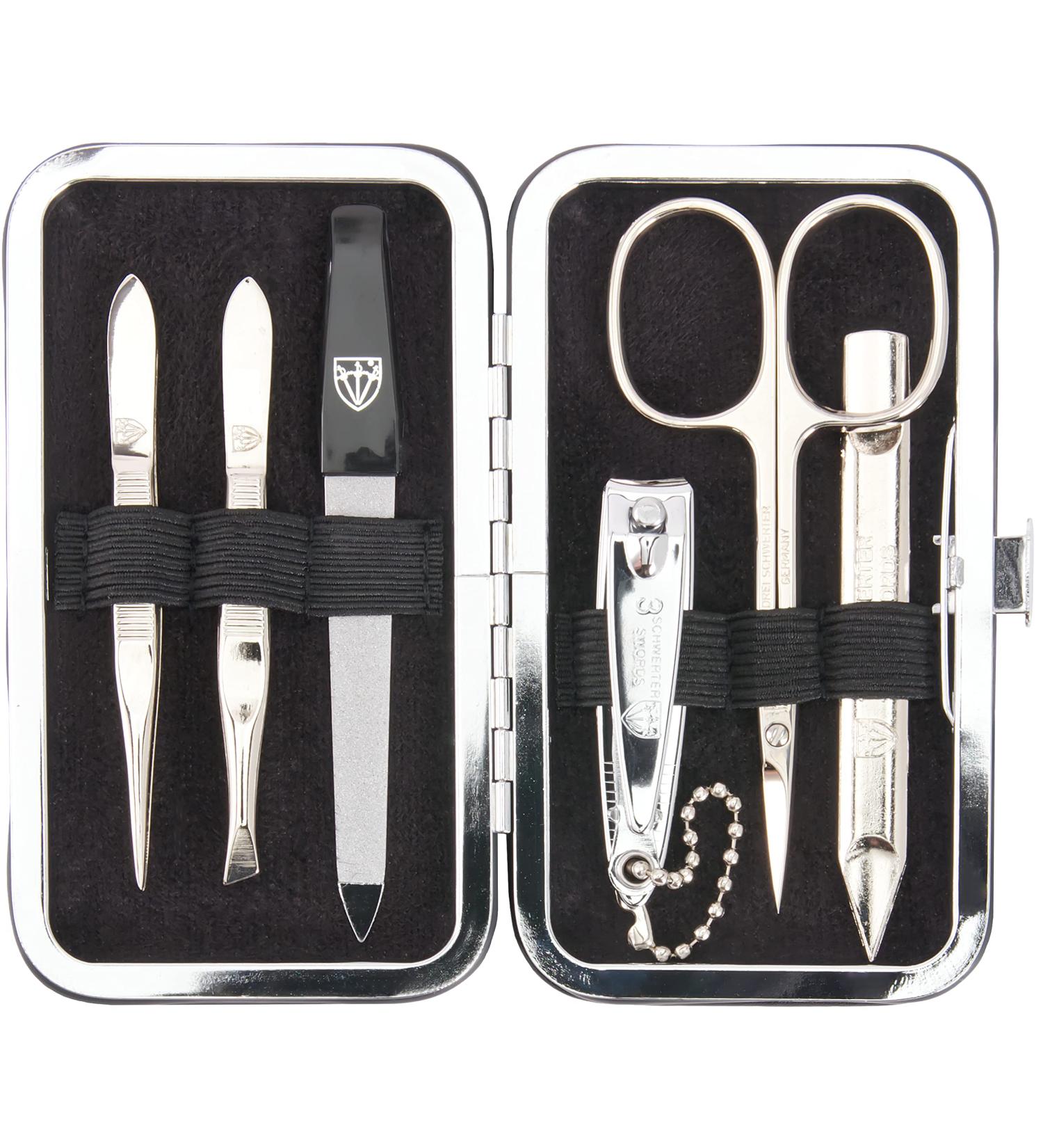 Buy Three Swords Lucca 6-Piece Nail Care Set | Manicure & Pedicure Set in Leather Gift Box - Black | Skin Scissors Tweezers Nail Clipper & File - Buy Online on SooperMarket.com