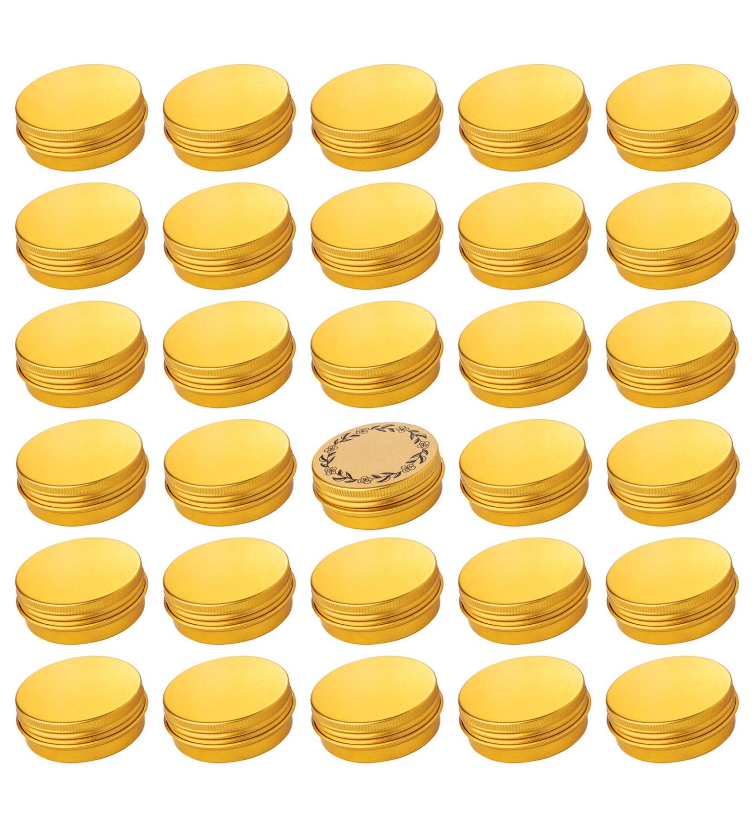 Buy 1 oz Screw Top Aluminum Tin Jar with Lid & Labels - Gold Pack of 32 | International Shipping Available - Buy Online on SooperMarket.com