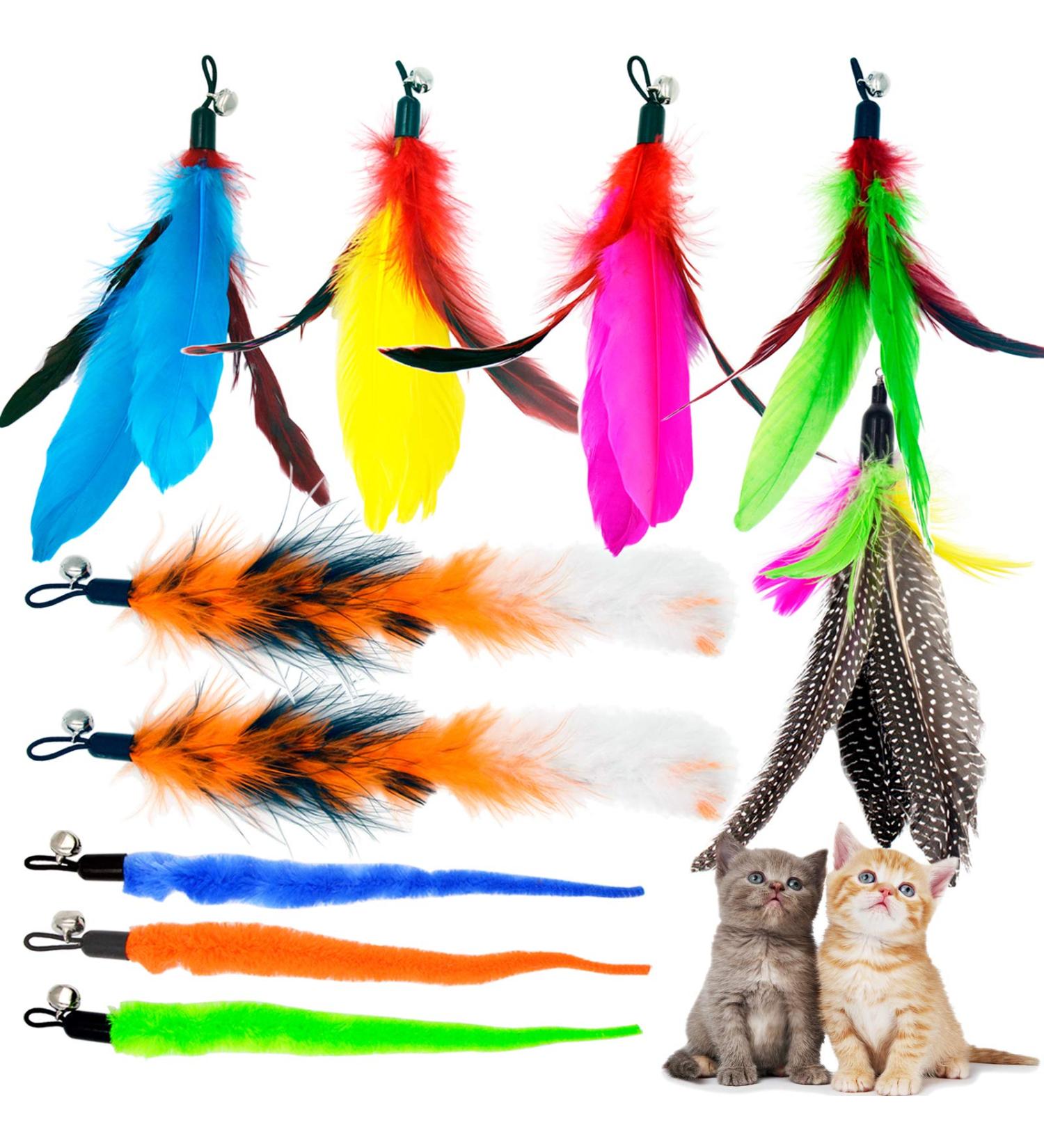 10-Piece Natural Bird Feathers Cat Toy Wand Refills - Replacement Feathers for Interactive Play - Buy Online on SooperMarket.com