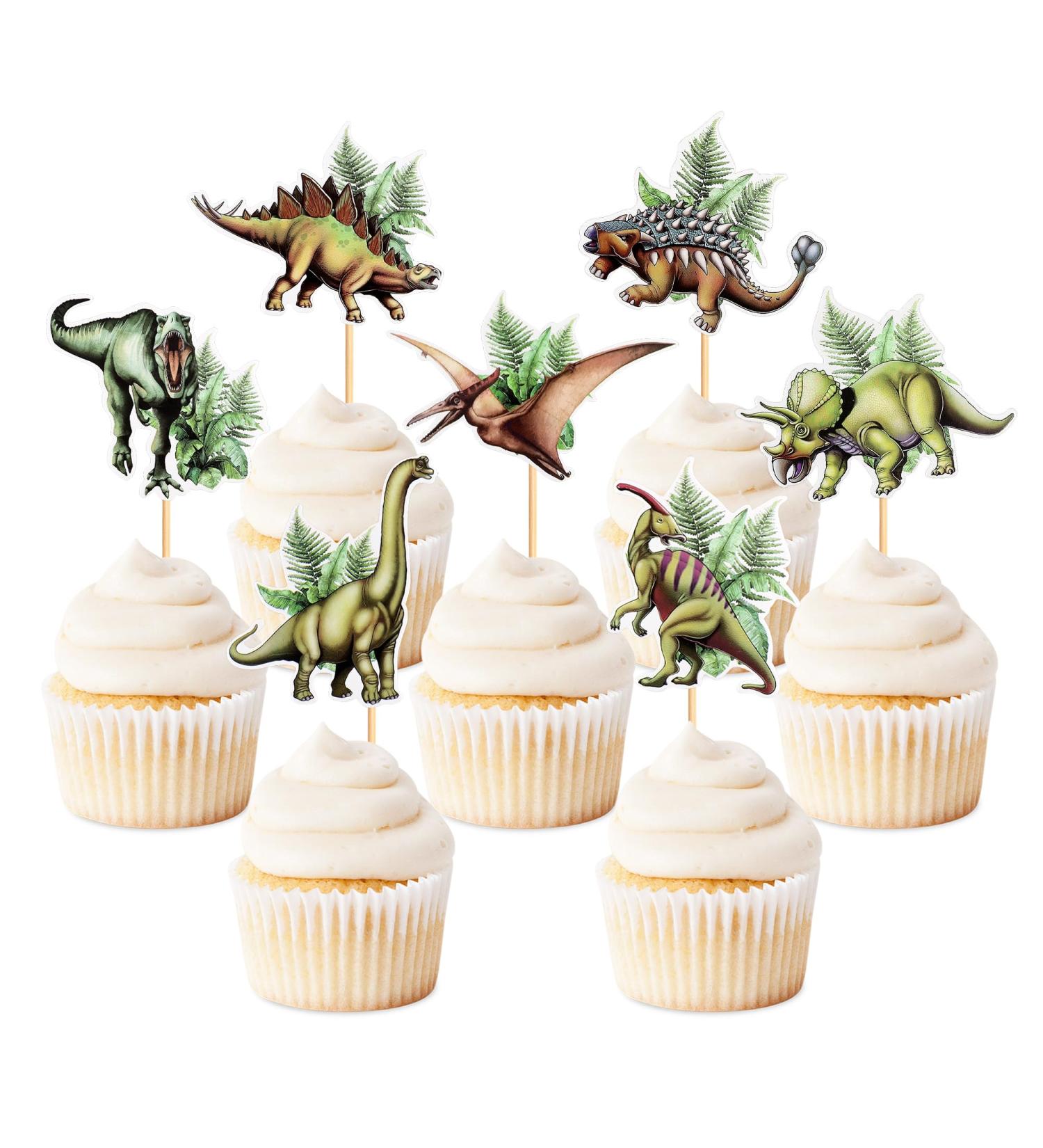 Cyodoos 28 PCS Dinosaur Cupcake Toppers Baby Dinosaur Cupcake Picks Dinosaur Theme Baby Shower Children's Birthday Party Cake Decorative Supplies Dinosaur Party Happy Birthday Party Decorative Green 1 - Buy Online on SooperMarket.com