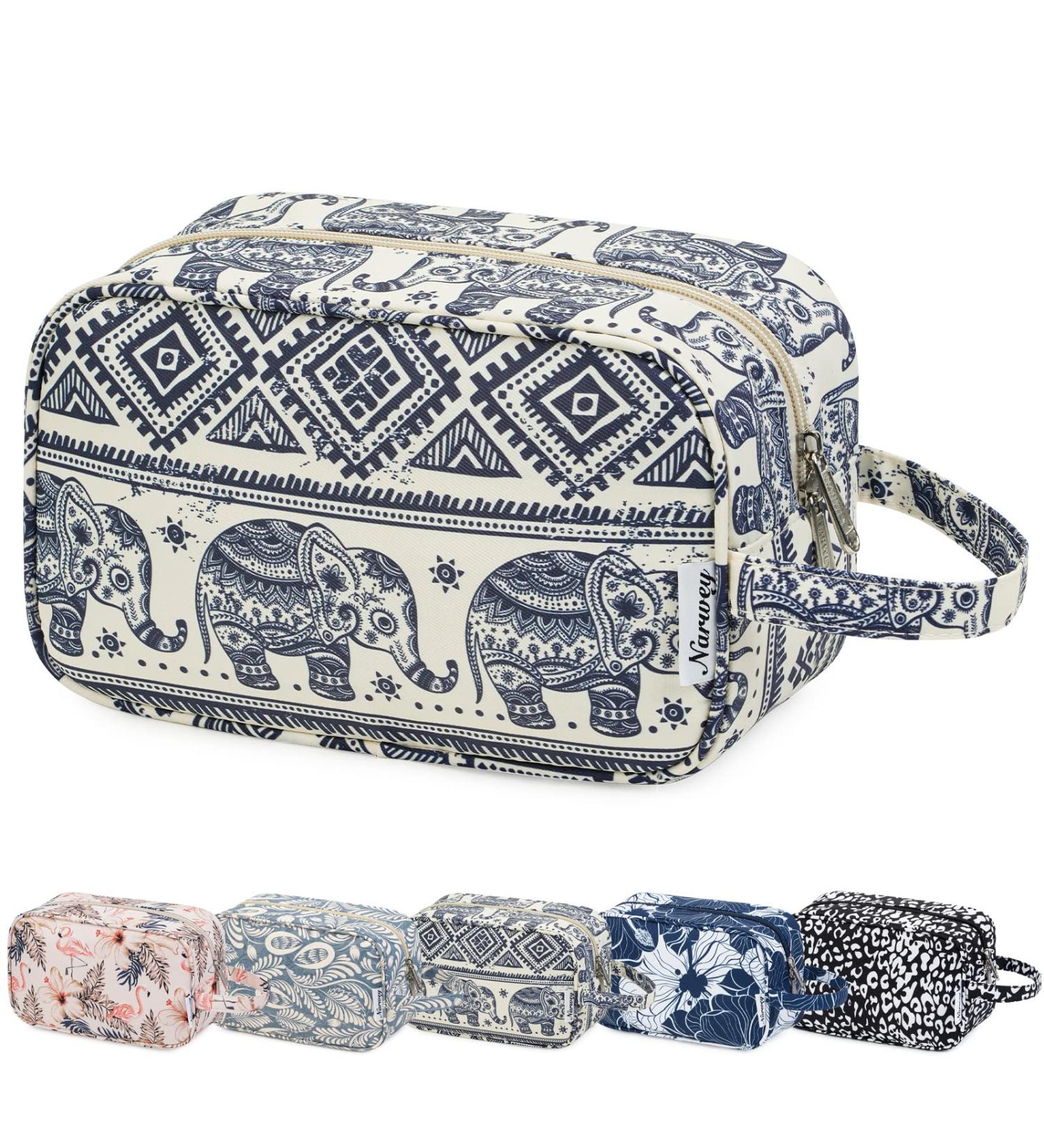 Women's Travel Toiletry Wash Bag | Dopp Kit Makeup Organizer for Cosmetics | Elephant Print - Buy Online on SooperMarket.com