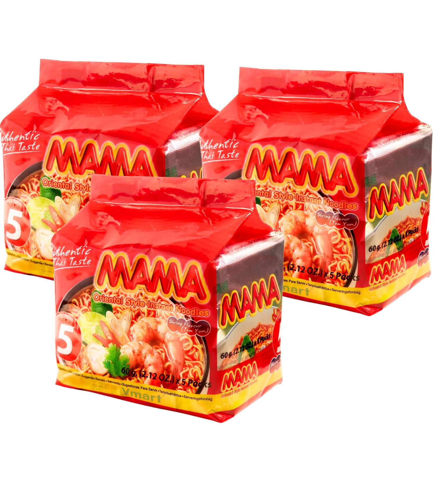 Mama Tom Yum Shrimp Noodles 60g Pack of 15 - Delicious Thai Flavors Hot & Spicy Noodles w/ Shrimp Tom Yum Soup Base No Trans Fat w/ Fewer Calories Than Deep Fried Noodles - Buy Online on SooperMarket.com