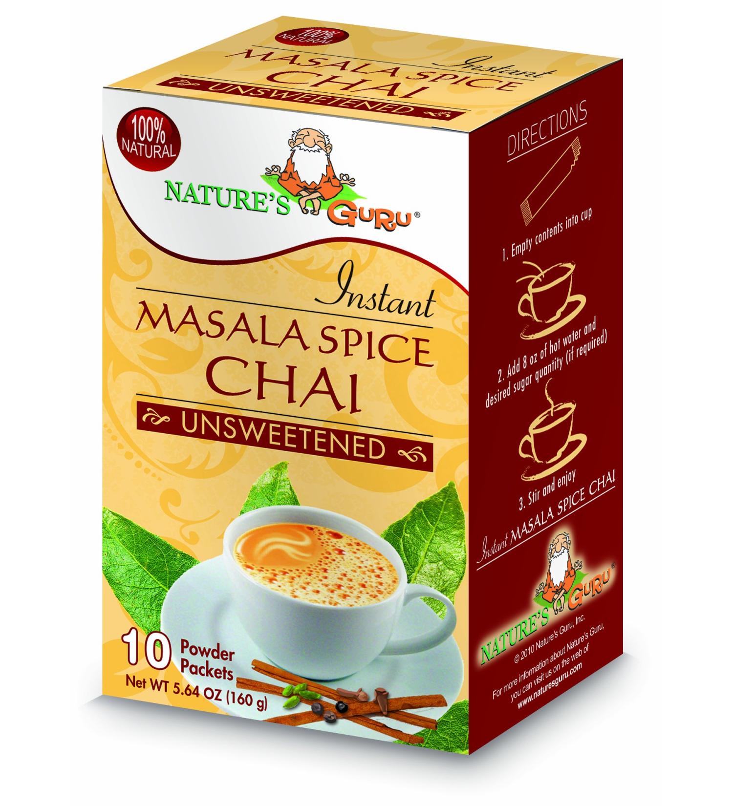 Nature's Guru Instant Masala Spice Chai Tea Drink Mix 10 Count Single Serve Packets - Unsweetened On-the-Go Drink, 5.64 oz (Pack of 1) - Buy Online on SooperMarket.com