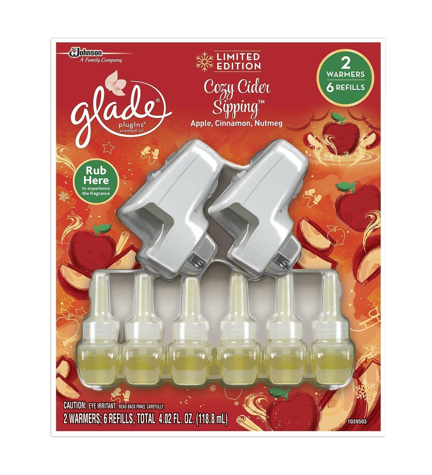 Glade PlugIns Scented Oil Refill - Cozy Cider Sipping - 6 Refills and 2 Warmers
