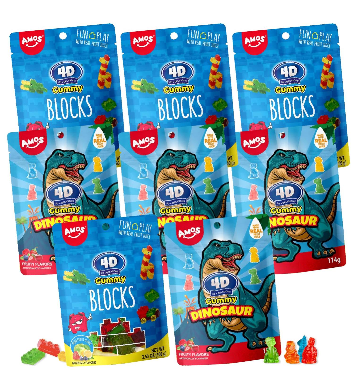 8er Set Amos 4D Rubber Blocks & Dinosaurs - Vibrant Fruit Rubber Building Blocks in 3D Design | Perfect for Children's Birthdays & Muffin Decorations - International Shipping! - Buy Online on SooperMarket.com