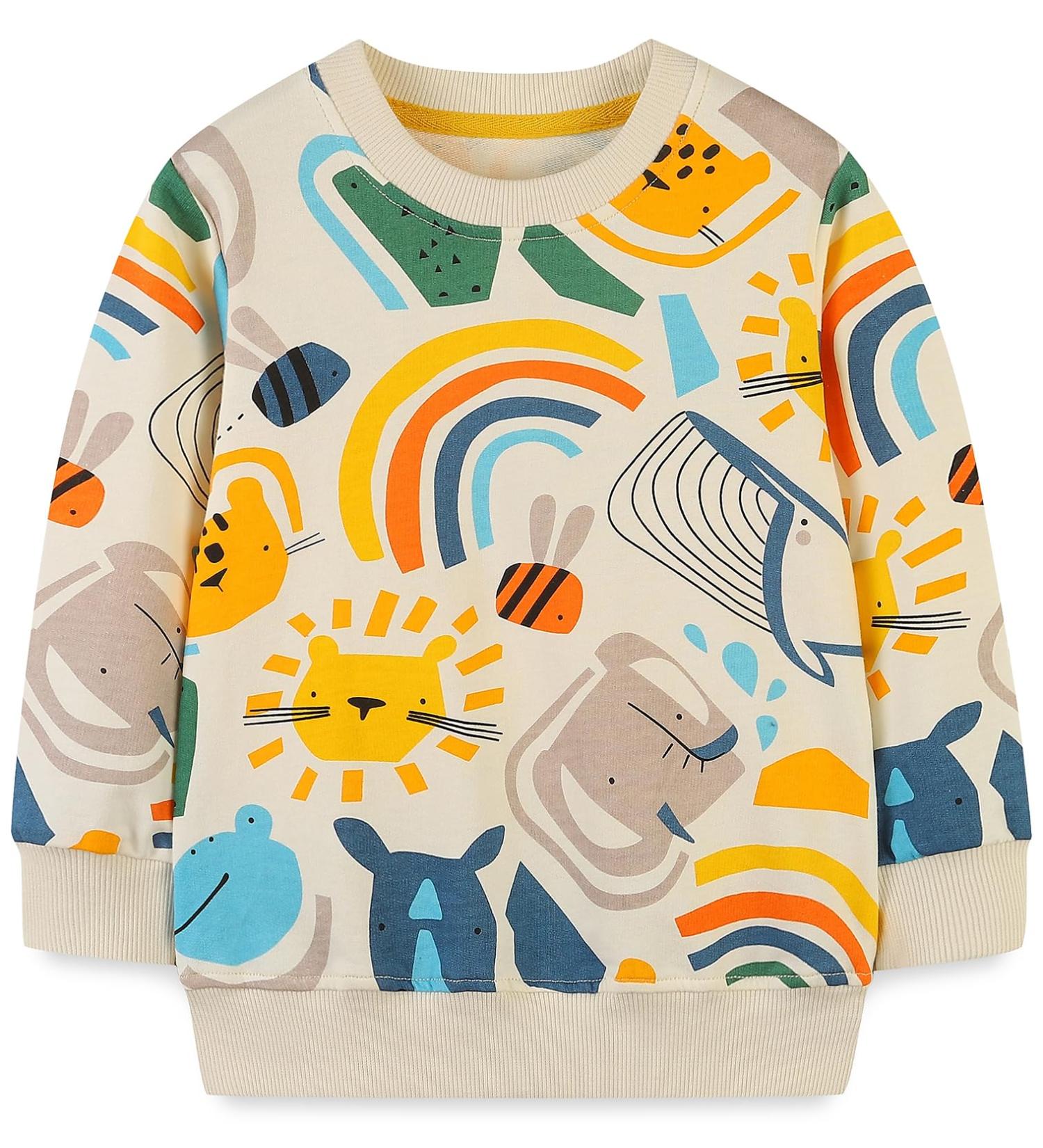 Boys Dinosaur Sweatshirt for Kids - Cotton Long Sleeve Pullover - Toddler Girls Shirts - Baby Clothes 1-8 Years - 6-7 Years Rainbow Design - Buy Online on SooperMarket.com