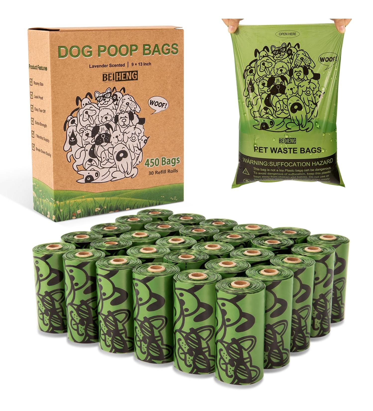 Dog Poo Bags - 450 Counts Biodegradable Thick Leak Proof Pet Poop Waste Bag Refill Rolls for 7 Month Supply Lavender Scented - Buy Online on SooperMarket.com