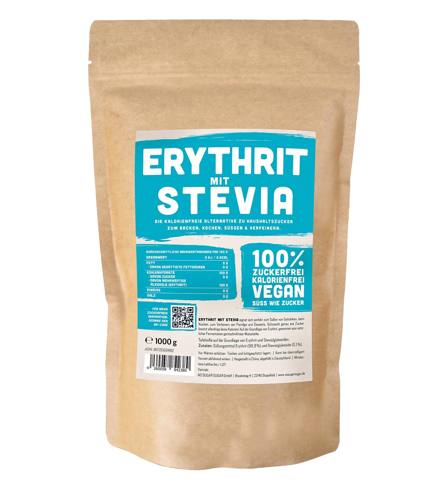 Erythrit + Stevia Natural Sugar Substitute - 1kg Doypack Zero Calories Healthy Alternative for Cooking & Baking - Buy Online on SooperMarket.com