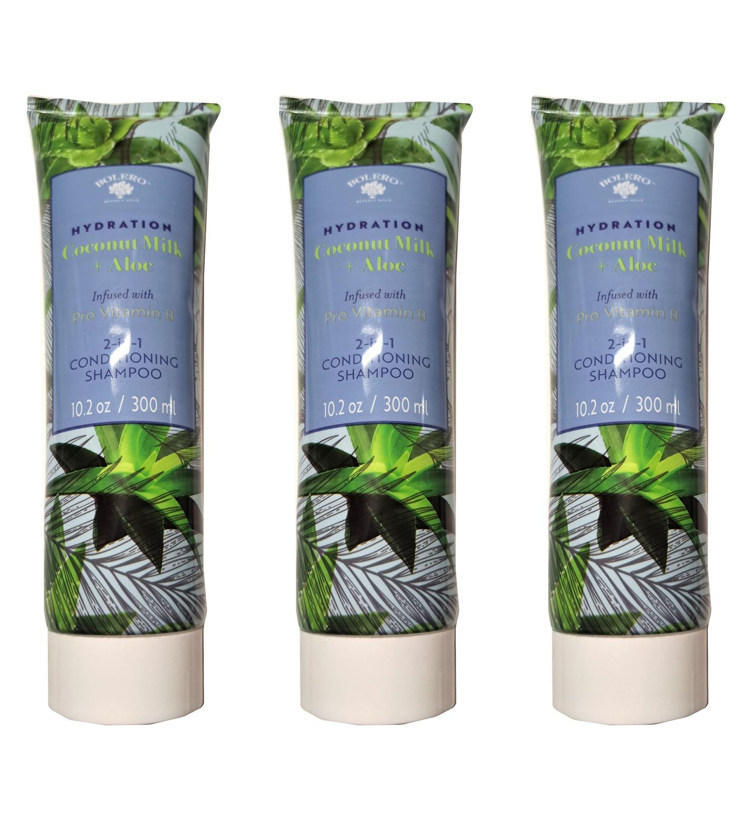 Bolero Hydration 2-in-1 Conditioning Shampoo Coconut Milk & Aloe Infused With Pro Vitamin B 10.2 oz 300 ml (Set of 3 Pack)