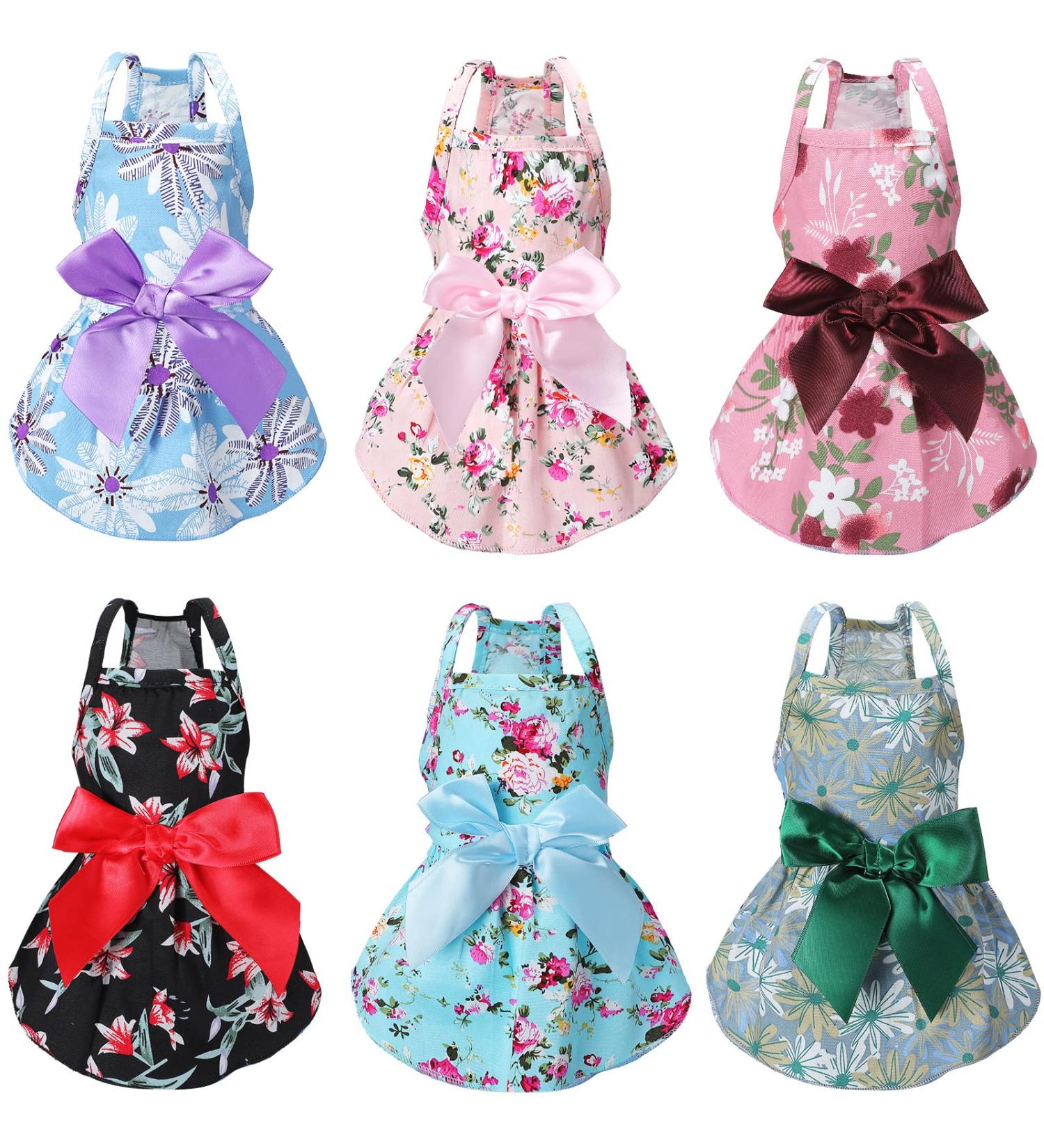 Pet Bowknot Princess Dress - Floral Vest Skirt for Small Dog Cat - Rosette Sundress - Summer Apparel (L 7-9lbs) - Buy Online on SooperMarket.com