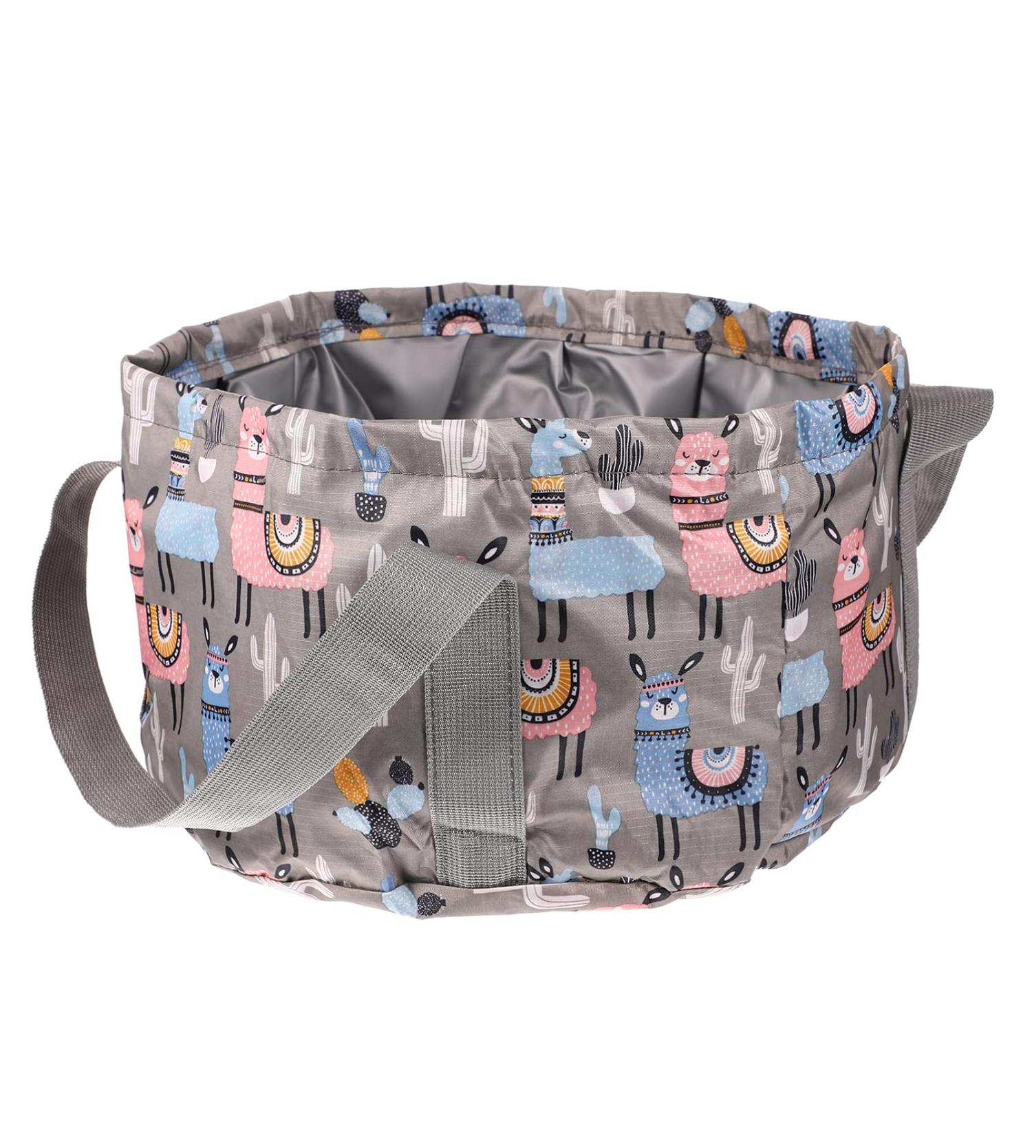 Healifty 21L Folding Water Basin | Multipurpose Travel Bucket for Camping, Hiking, Fishing | Gray Alpaca Pattern | Nylon Fabric | Foot Soaking Option - Buy Online on SooperMarket.com