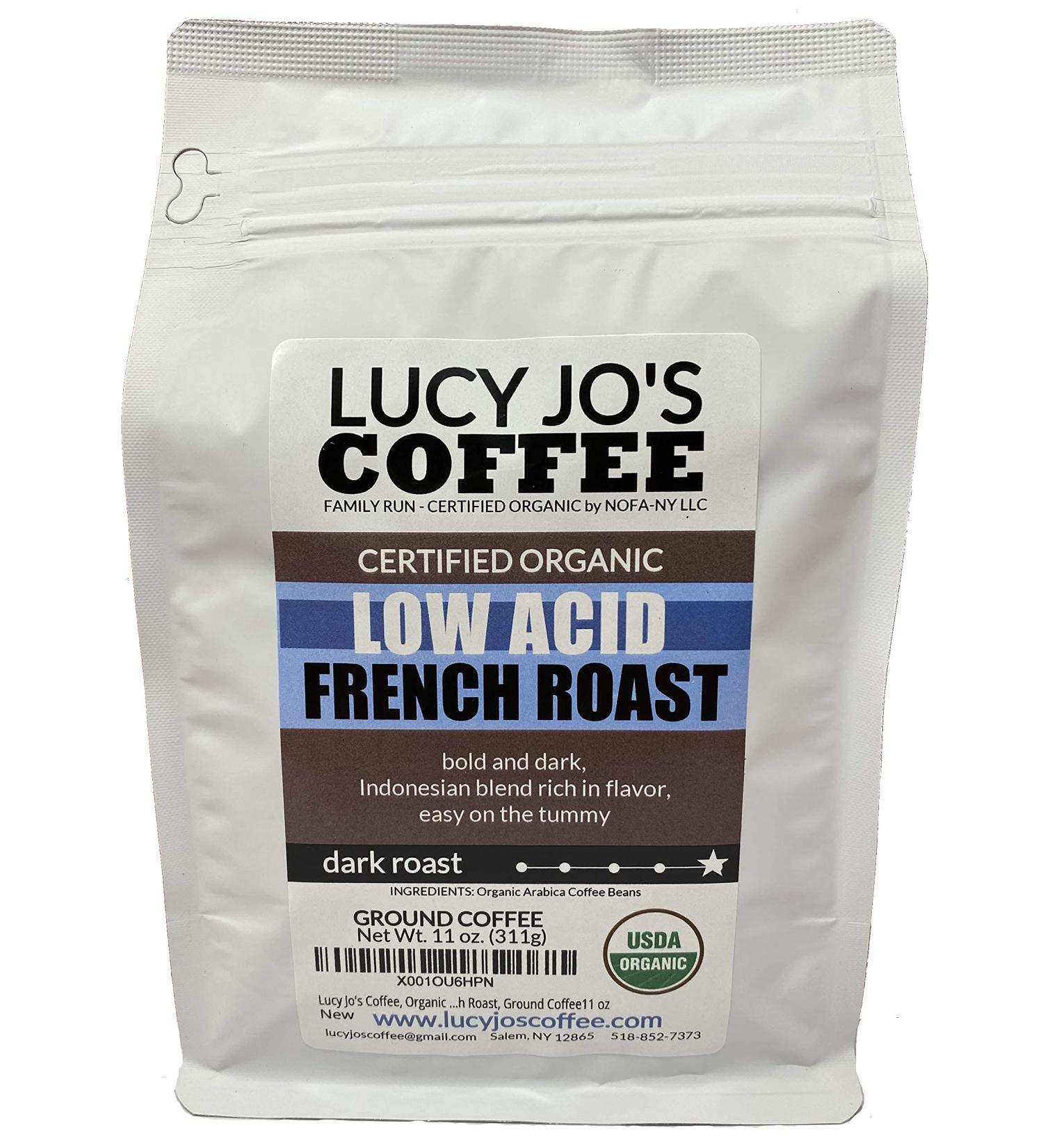 Lucy Jo's Coffee, Organic Low Acid French Roast, Ground Coffee 11 oz French Roast 11 Ounce (Pack of 1)