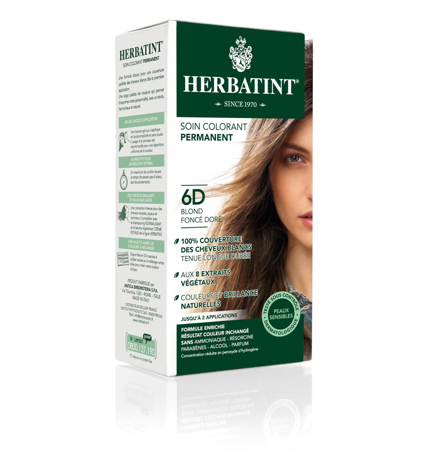 Herbatint Permanent Hair Colour 6D Dark Blonde Gold - 150ml Ammonia Free 100% Coverage White Hair Dermatologically Tested for Sensitive Skin with 8 Organic Plant Extracts - Buy Online on SooperMarket.com