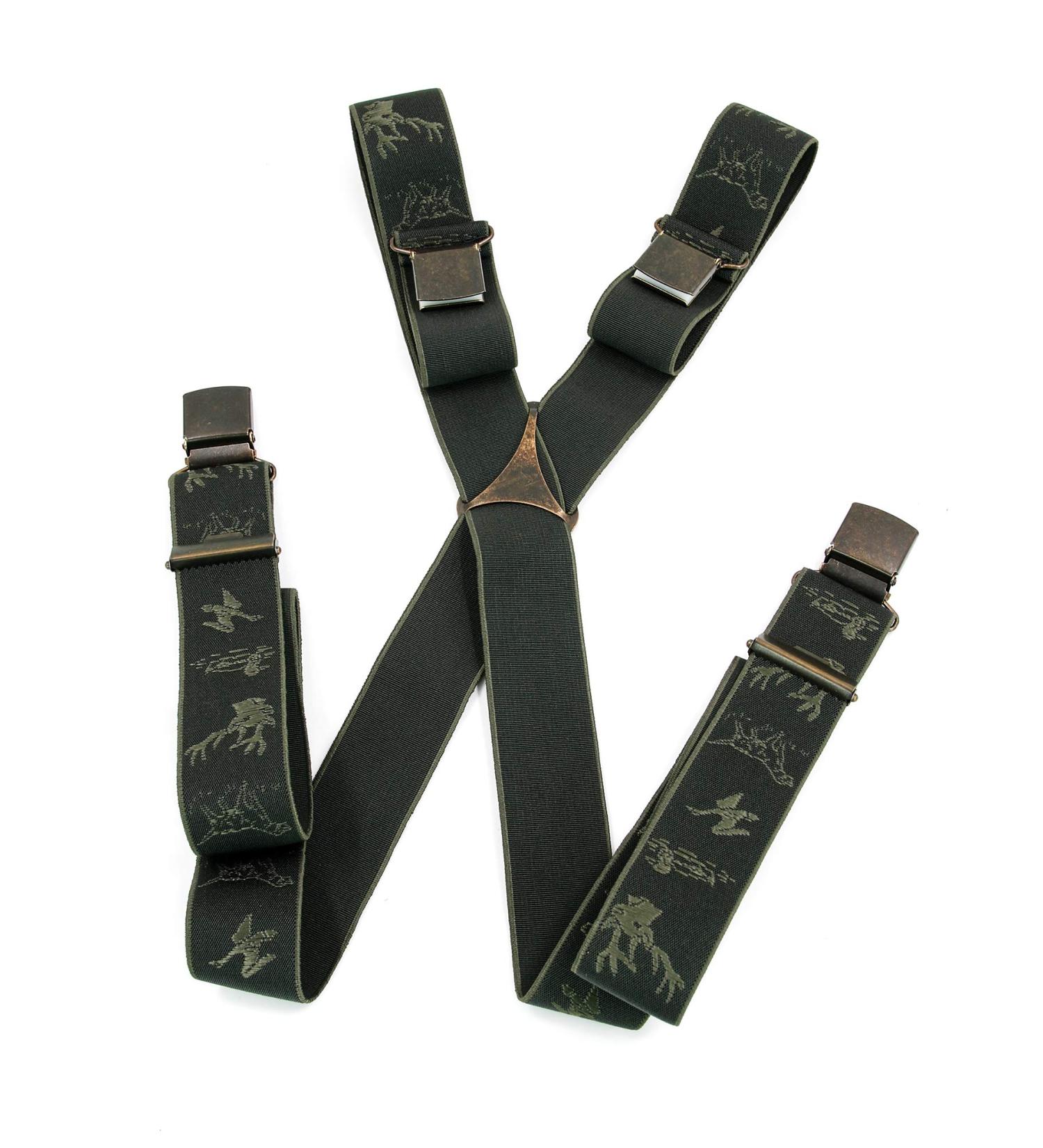 Luise Steiner Men's braces Hunting motifs with extra -strong clips & rubber special trousers carrier traditional accessories traditional braces for lederhosen olive or nature olive (green)