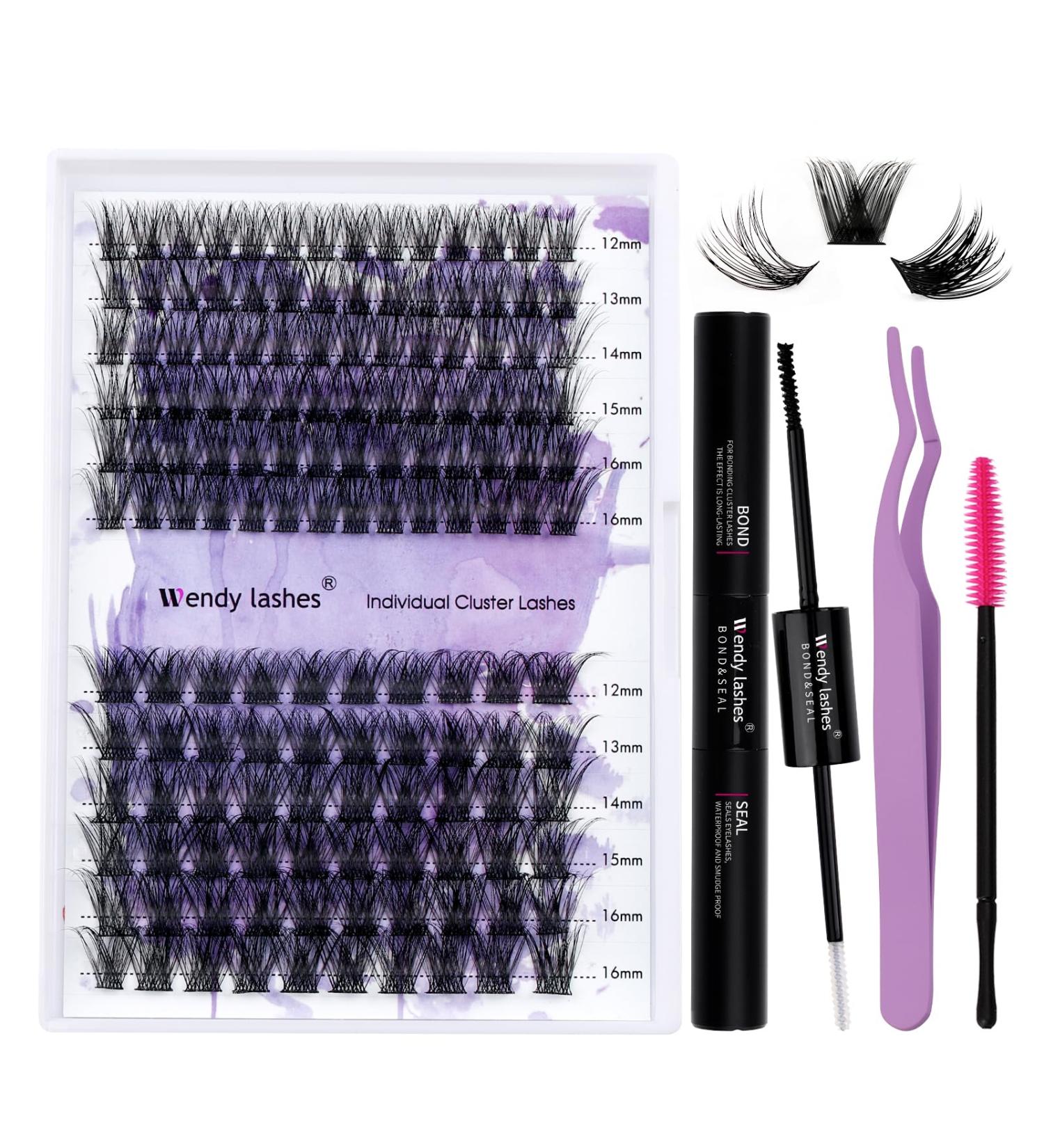 DIY Lash Extensions Set - Cluster Lashes with Eyeholder Bond & Seal - C3+C9-C Curl (12-16mm) Kit for At-Home Application - Buy Online on SooperMarket.com
