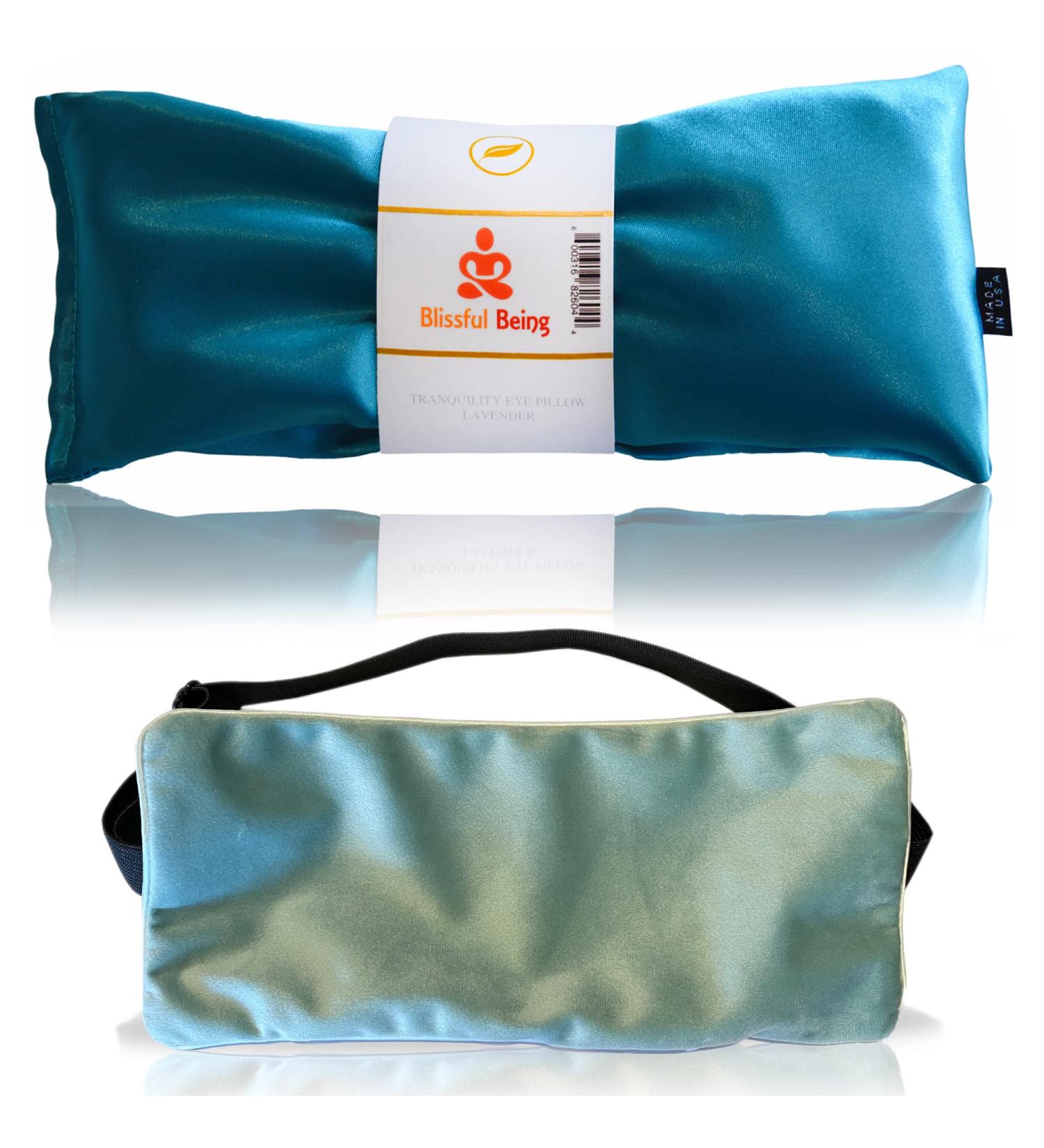 Blissful Being Lavender Eye Pillow - Hot/Cold Weighted Satin Eye Mask for Sleeping, Yoga, Meditation - Aqua with Minky Strap Cover - Gifts for Women, Birthday, Teachers - Buy Online on SooperMarket.com