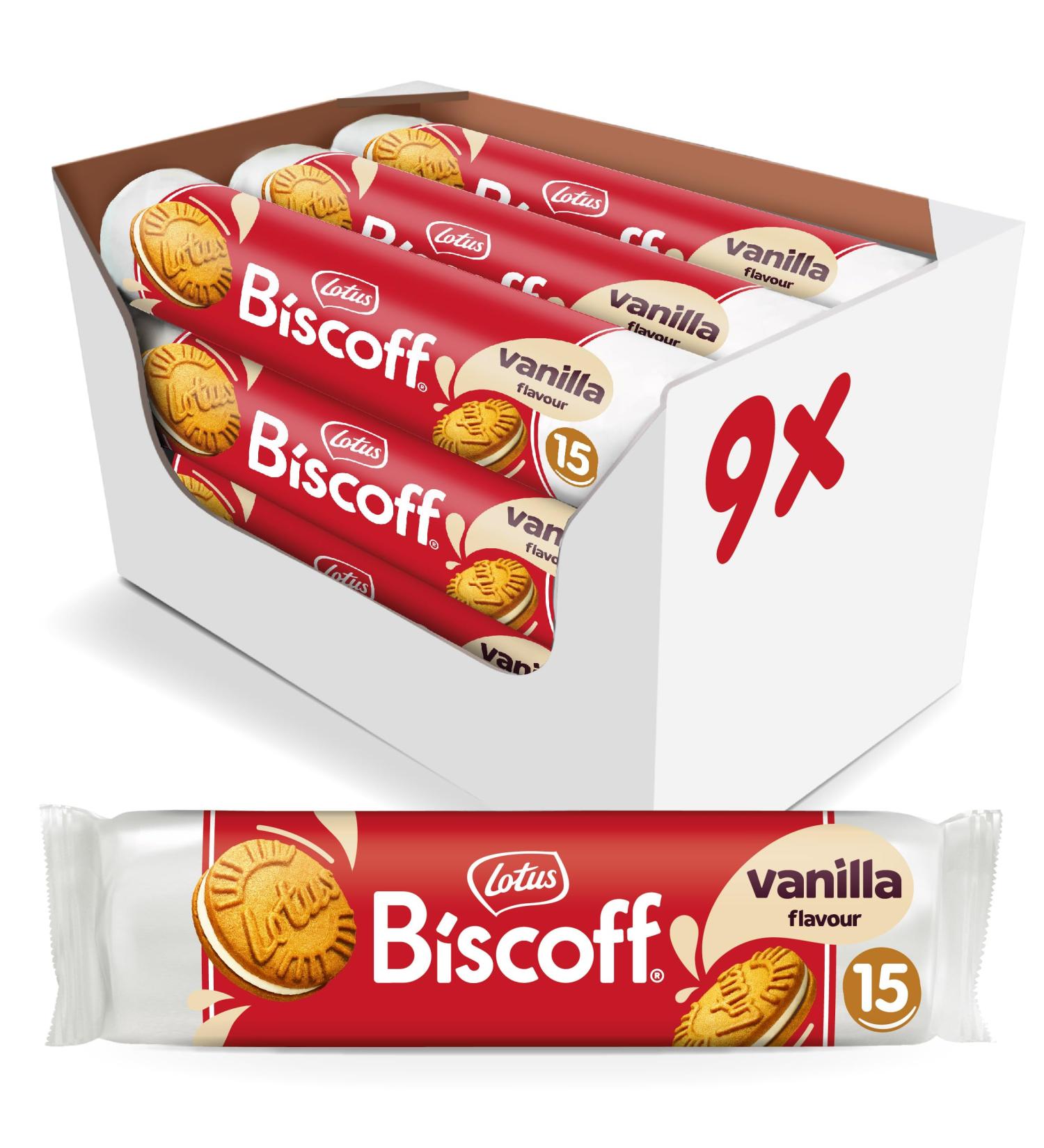 Lotus Biscoff Double Sandwich Biscuits - Vanilla Creme Filling | Vegan | 15 Pack (9 x 150g) | Unique Crispy Taste | No Added Flavors or Dyes | International Shipping Available - Buy Online on SooperMarket.com