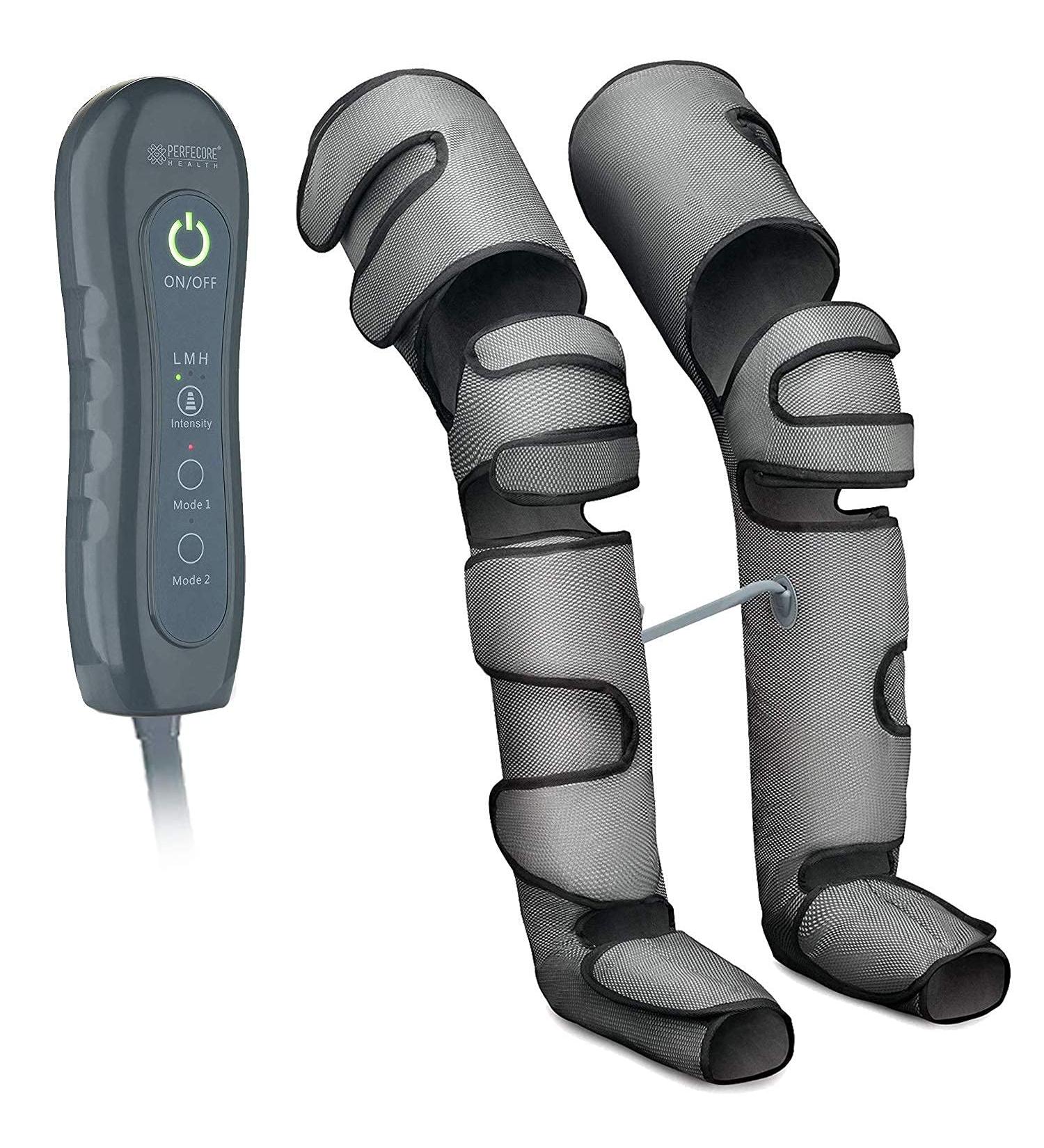 Perfecore Leg Massager with Heat Air Compression - Adjustable Feet & Calves Massager for Circulation and Muscle Relaxation - 3 Pressure Levels, 7 Modes - Gray - Buy Online on SooperMarket.com
