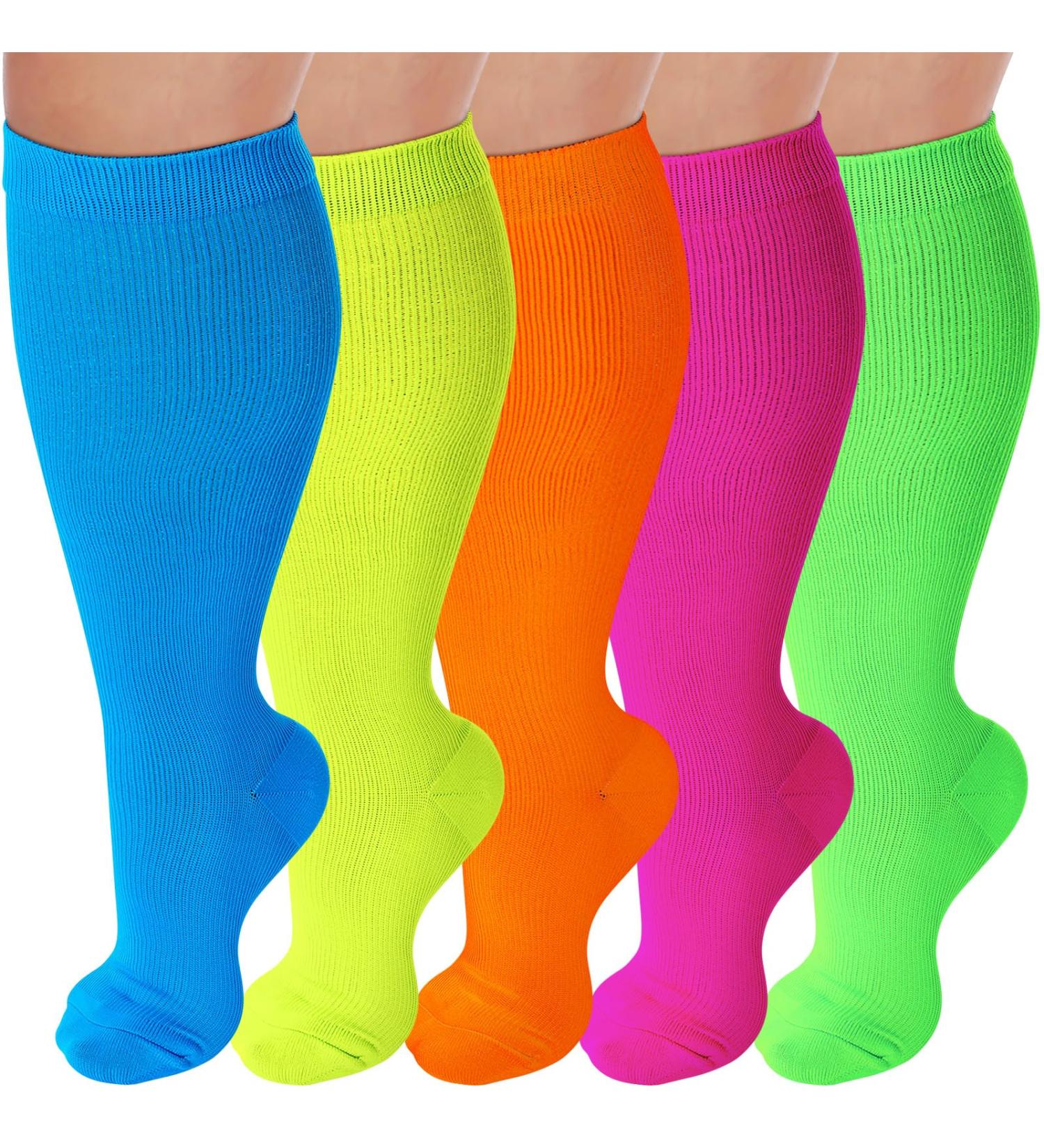 10 Pairs Plus Size Neon Over The Calf Socks | Extra Wide Knee High Socks for Diabetic & Lymphedema | Unisex Athletic Socks in 5 Colors - Buy Online on SooperMarket.com
