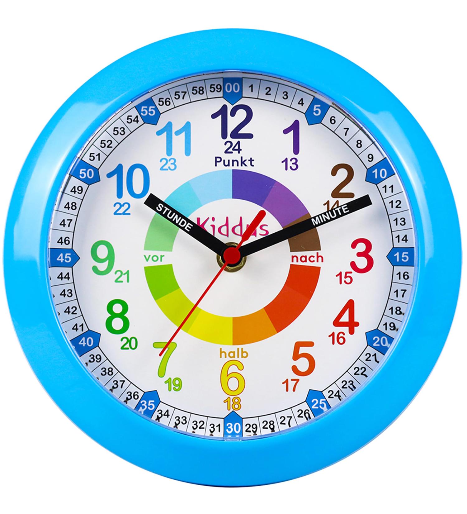 Kiddus Analog Wall Clock for Kids - Easy Time Learning with Exercises | Blue 21cm - Perfect for Boys & Girls - Buy Online on SooperMarket.com