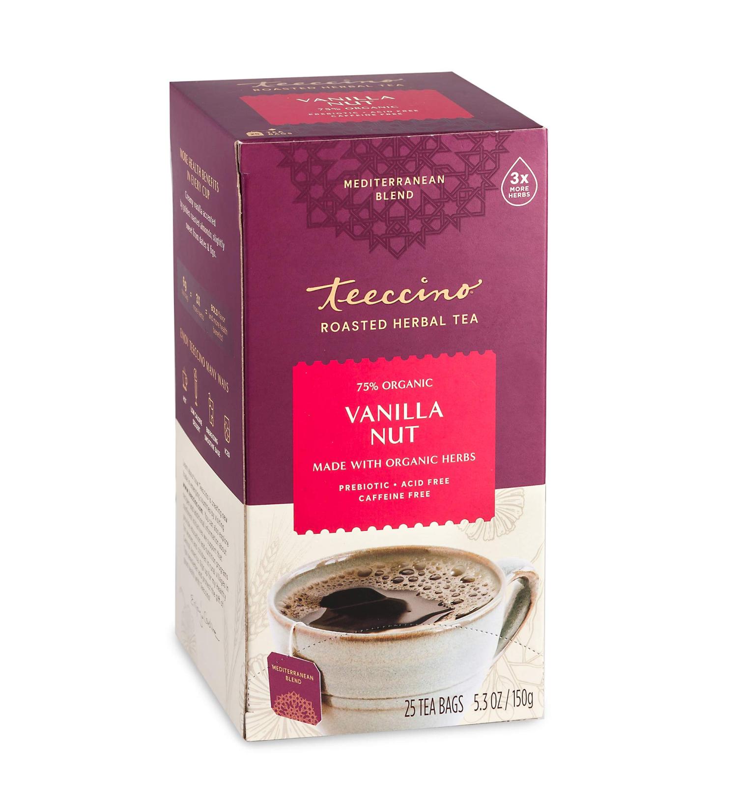 Teeccino Vanilla Nut Herbal Tea - Caffeine Free, 25 Bags (5.3 oz) - Roasted Tea - Buy Online on SooperMarket.com