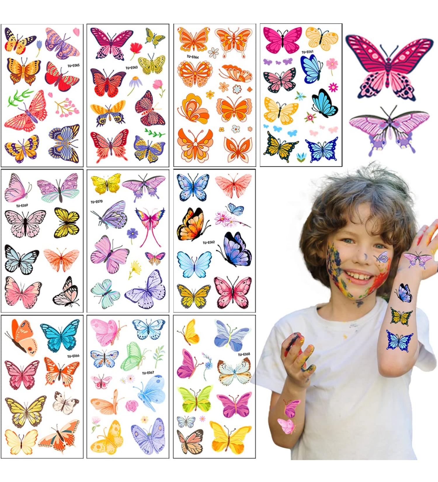 100 Colorful Waterproof Butterfly Temporary Tattoos - Watercolor Flower & Butterfly Stickers for Women, Kids - Body & Face Decoration, Party Favor - Buy Online on SooperMarket.com