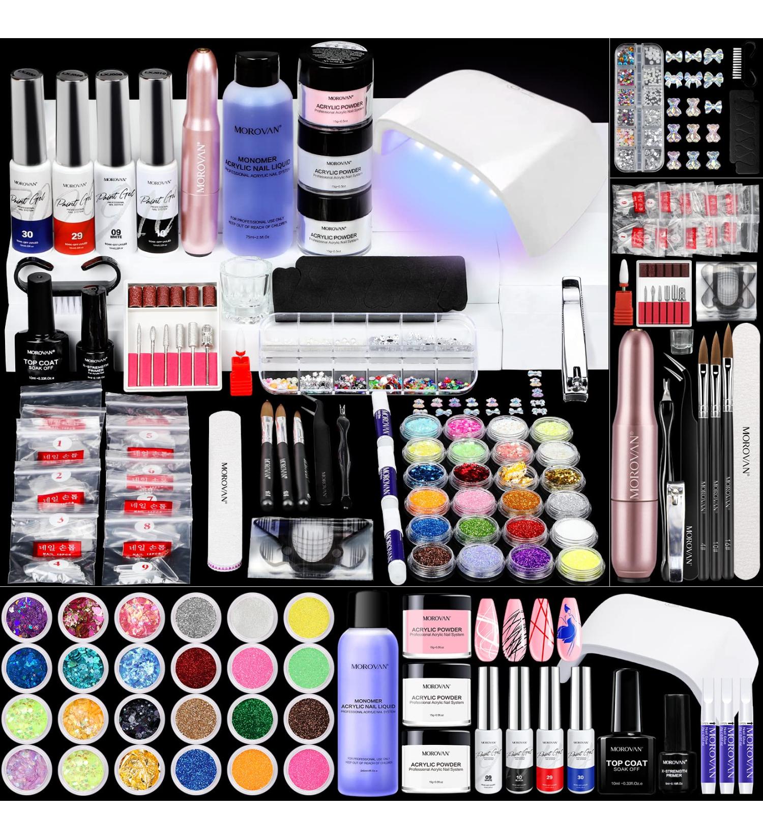 Morovan Acrylic Nail Kit with Drill and UV Light - Professional Set for Nail Extensions, Glitter Powder, and Nail Art - DIY Starter Kit for Home - Multicolor - Buy Online on SooperMarket.com