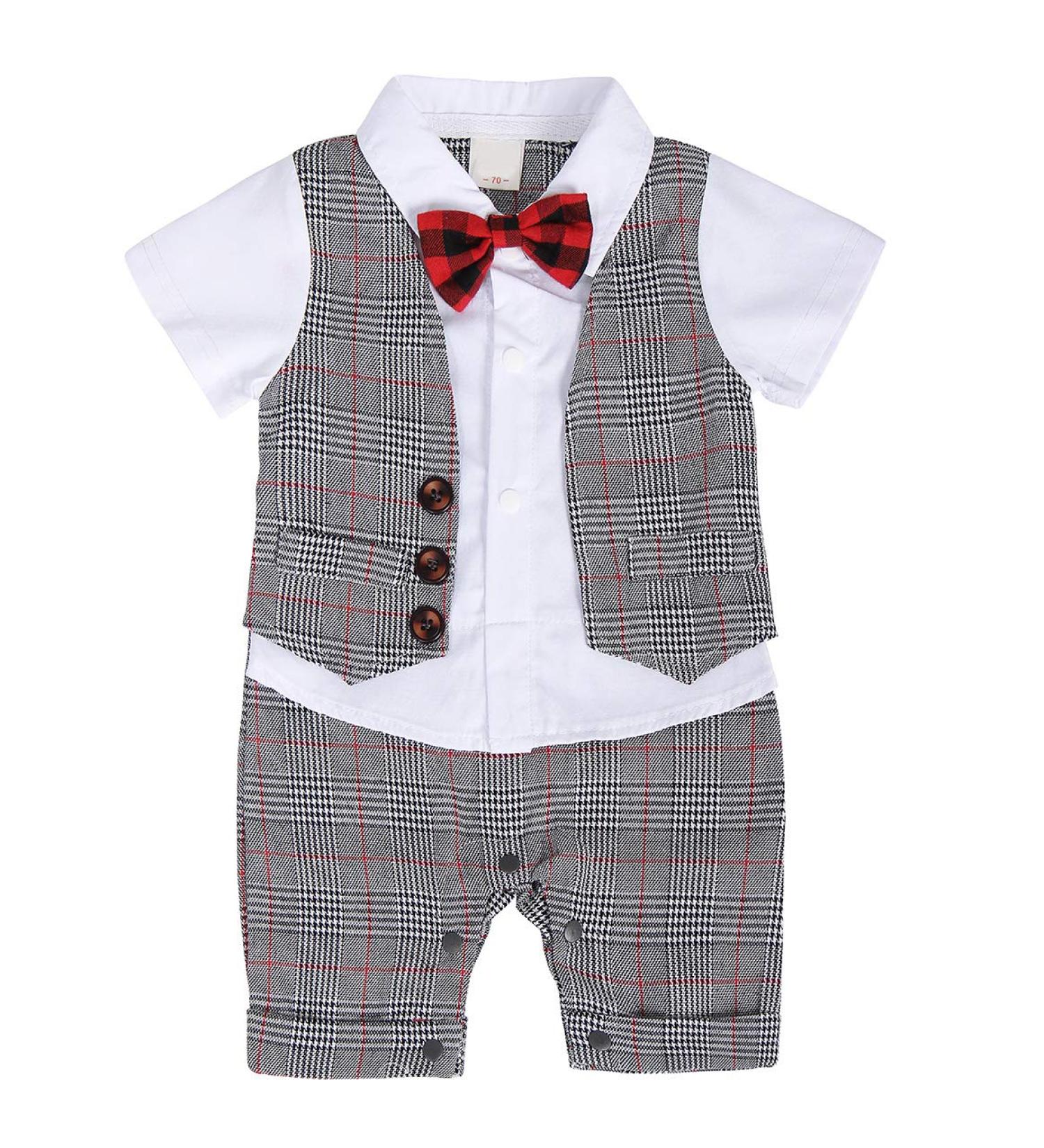 AmzBarley Baby Boys Gentlemans Outfit Suit | Long/Short Sleeve Shirt Pants Vest Bowtie Tuxedo Rompers | Grey 129 | 18-24 Months - Buy Online on SooperMarket.com