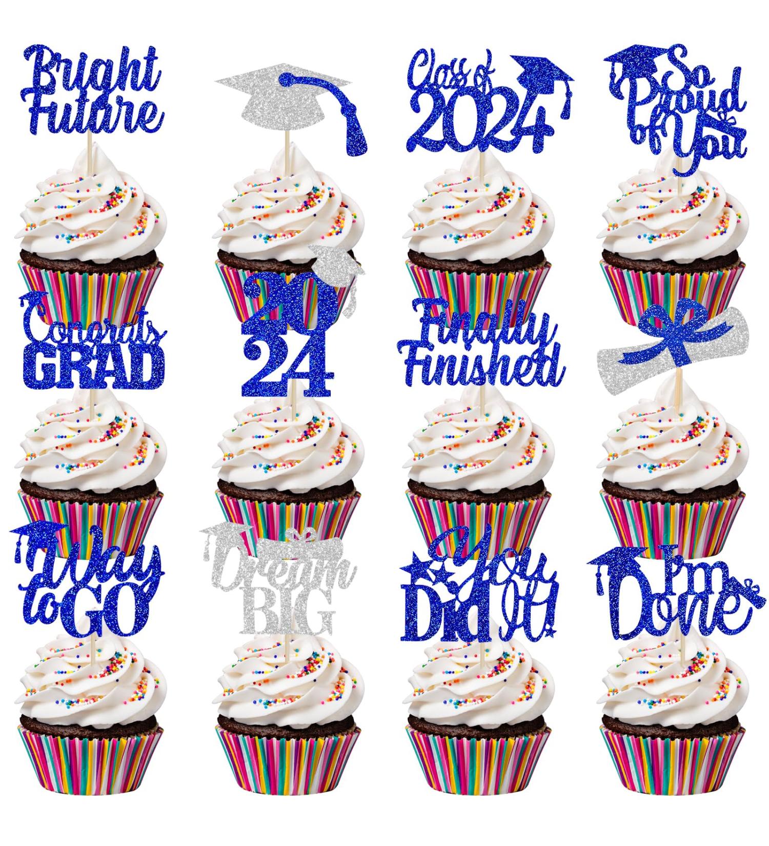 Graduation Cupcake Toppers 2024 Blue Class Of 2024 Cupcake Toppers Blue 2024 Cupcake Toppers Graduation Cupcake Picks Graduation 2024 for Graduation Party Decorations 2024 Blue and Silver - 36Pcs - Buy Online on SooperMarket.com