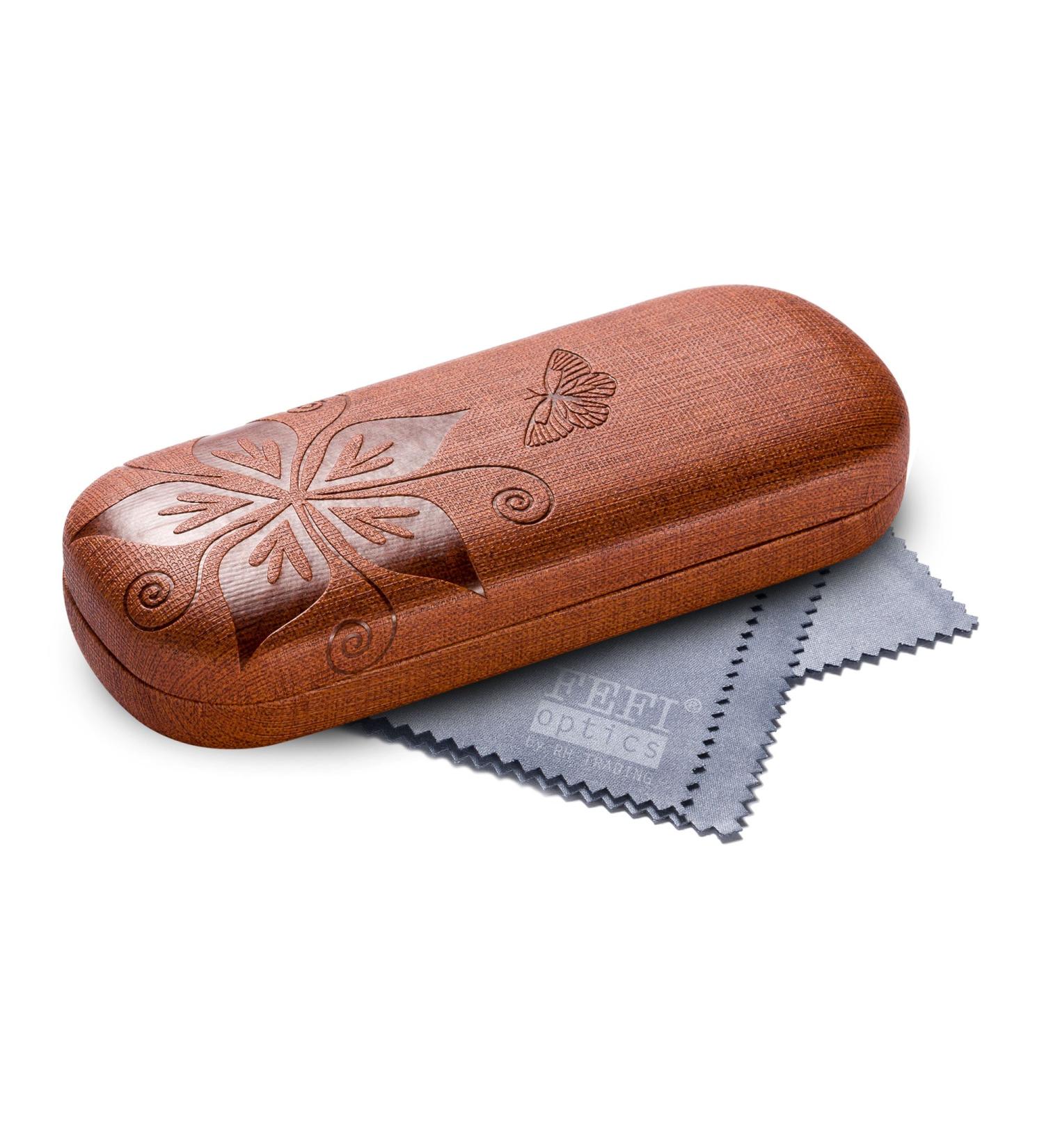 FEFI Hardcase Glasses Case - Nature Embossed Flower Design in Brown | Durable & Stylish Eyewear Protection - Buy Online on SooperMarket.com