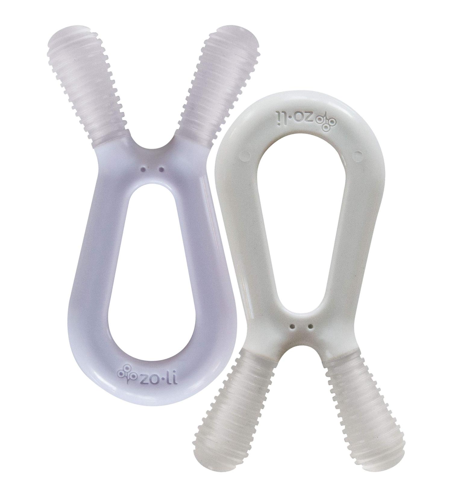 ZoLi Bunny Baby Teething Toy | Molar Teether for Babies | Gum Massaging Relief | BPA-Free | Lilac & Ash Grey (2 Pack) - Buy Online on SooperMarket.com