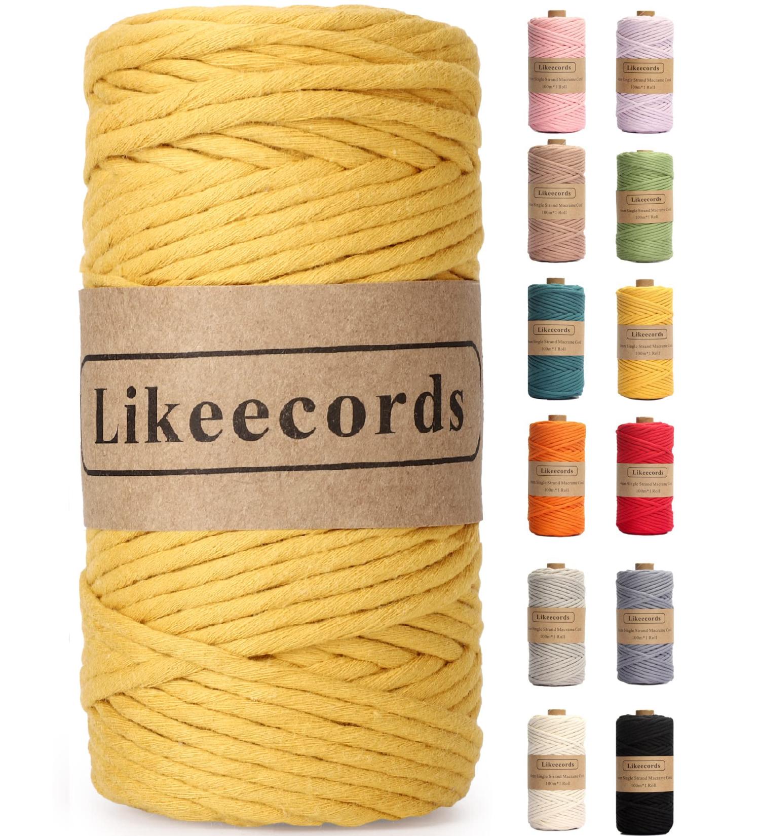 4mm Single Strand Yellow Macrame Cord - 80m Colored Cotton Rope for Wall Hangings, Plant Hangers & Crafts - Buy Online on SooperMarket.com