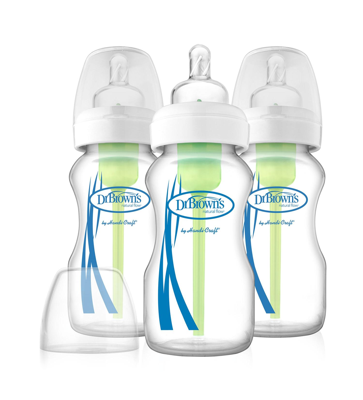 Dr. Brown's Options 3 Piece Wide Neck Glass Bottles  9 Ounce 3 Count (Pack of 1)