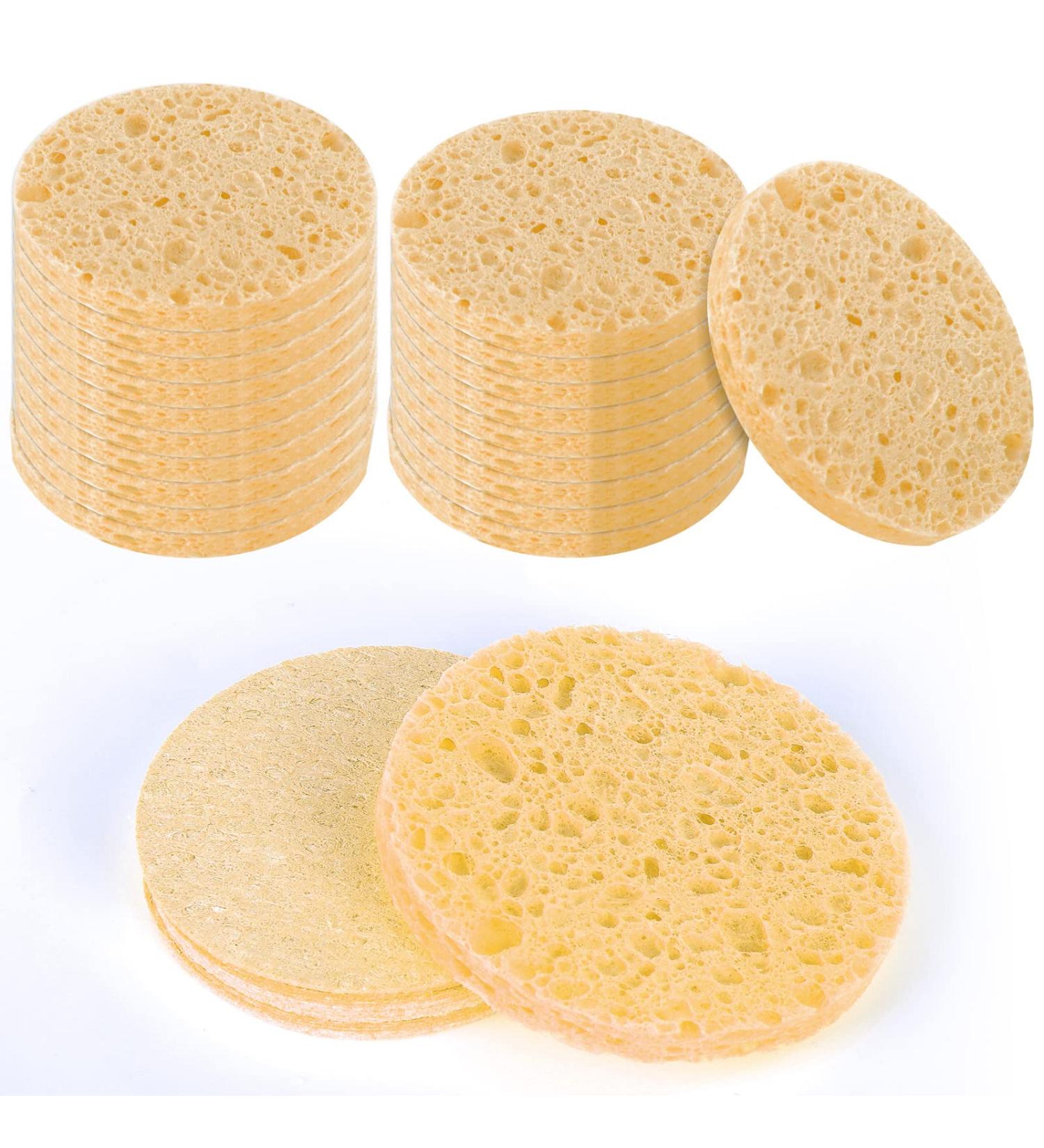 20 Natural Cellulose Facial Sponges for Cleansing and Exfoliating - Round Yellow Sponge Set - Buy Online on SooperMarket.com