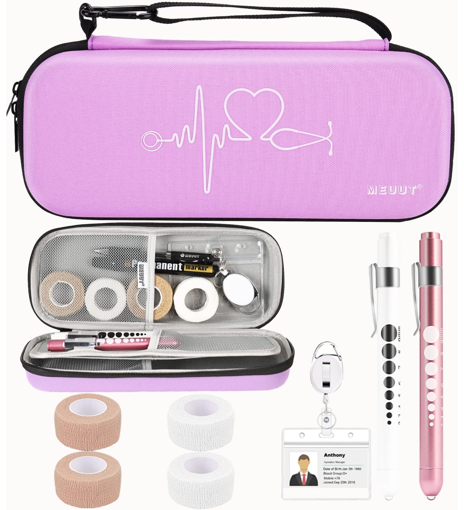 MEUUT 11-Piece Nurse Stethoscope Case Kit - Perfect Nurse Gift with Penlights, Scissor, Bandage Wraps, Badge Holders - Nurse Student Essentials in Light Purple - Buy Online on SooperMarket.com