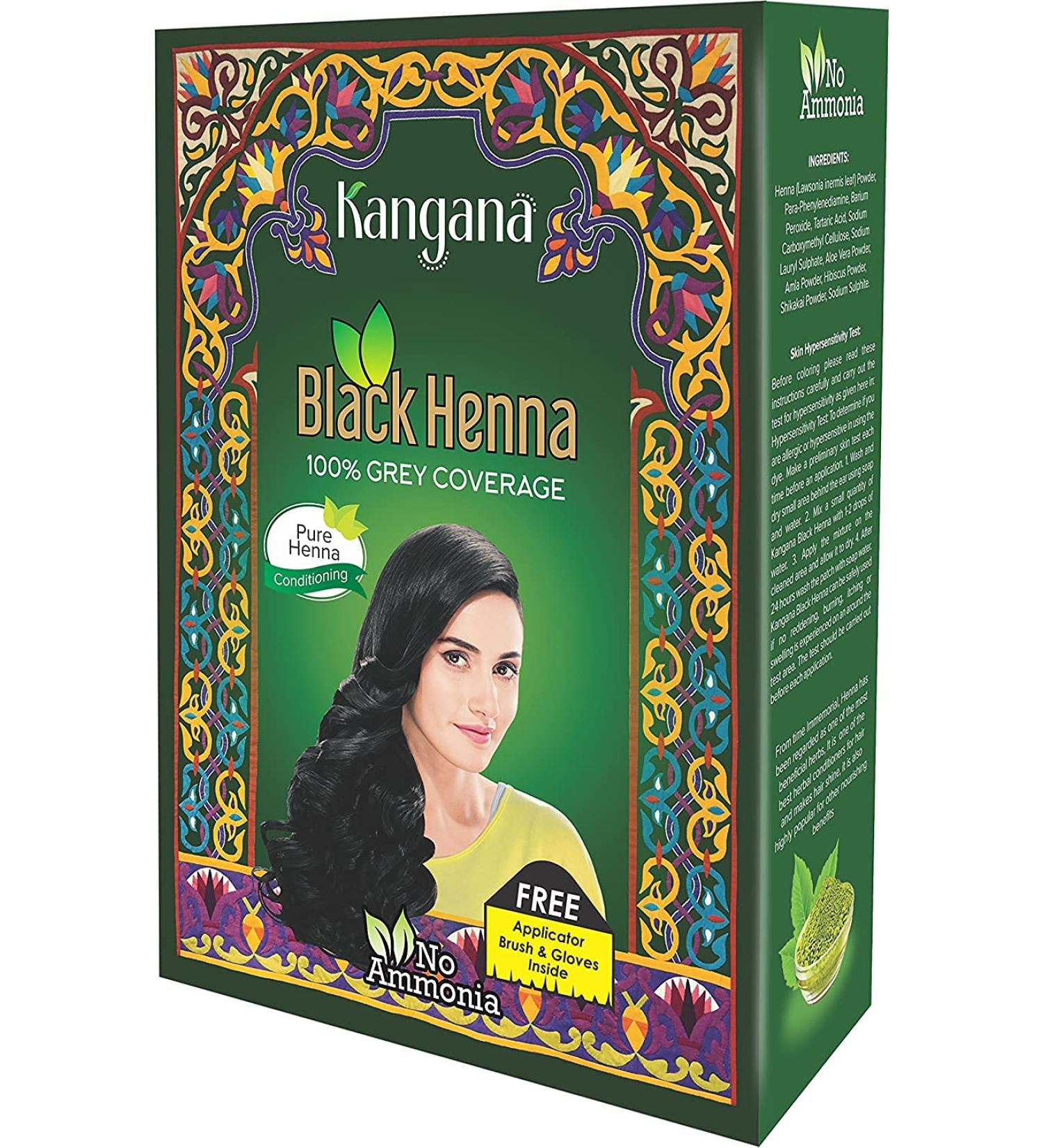 Kangana Black Henna Hair Dye Powder for 100% Grey Coverage - 6 Pouches, 60g | Natural Black Henna Hair Color - Buy Online on SooperMarket.com