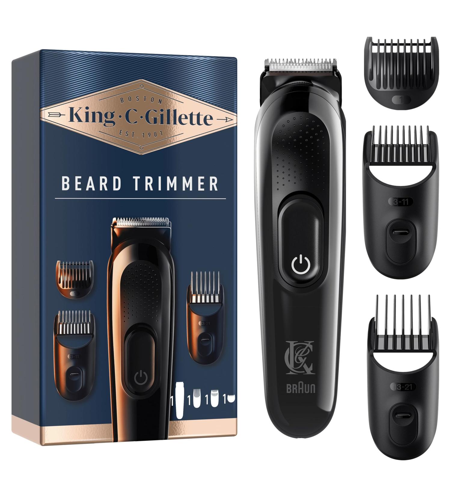 King C. Gillette Cordless Beard Trimmer Kit for Men - Lifetime Sharp Blades, 3 Combs, UK Plug - Gifts for Men - Buy Online on SooperMarket.com