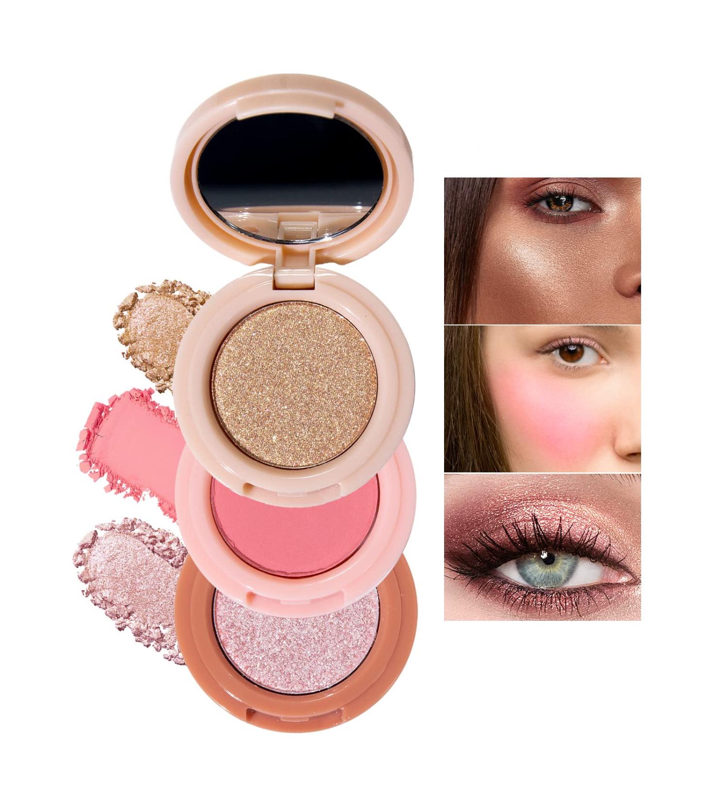 U-Shinein 3-in-1 Makeup Palette: Highlighter, Contour & Blush - Long-Lasting Pigment, Glow Pinkish (Color 01) - Buy Online on SooperMarket.com