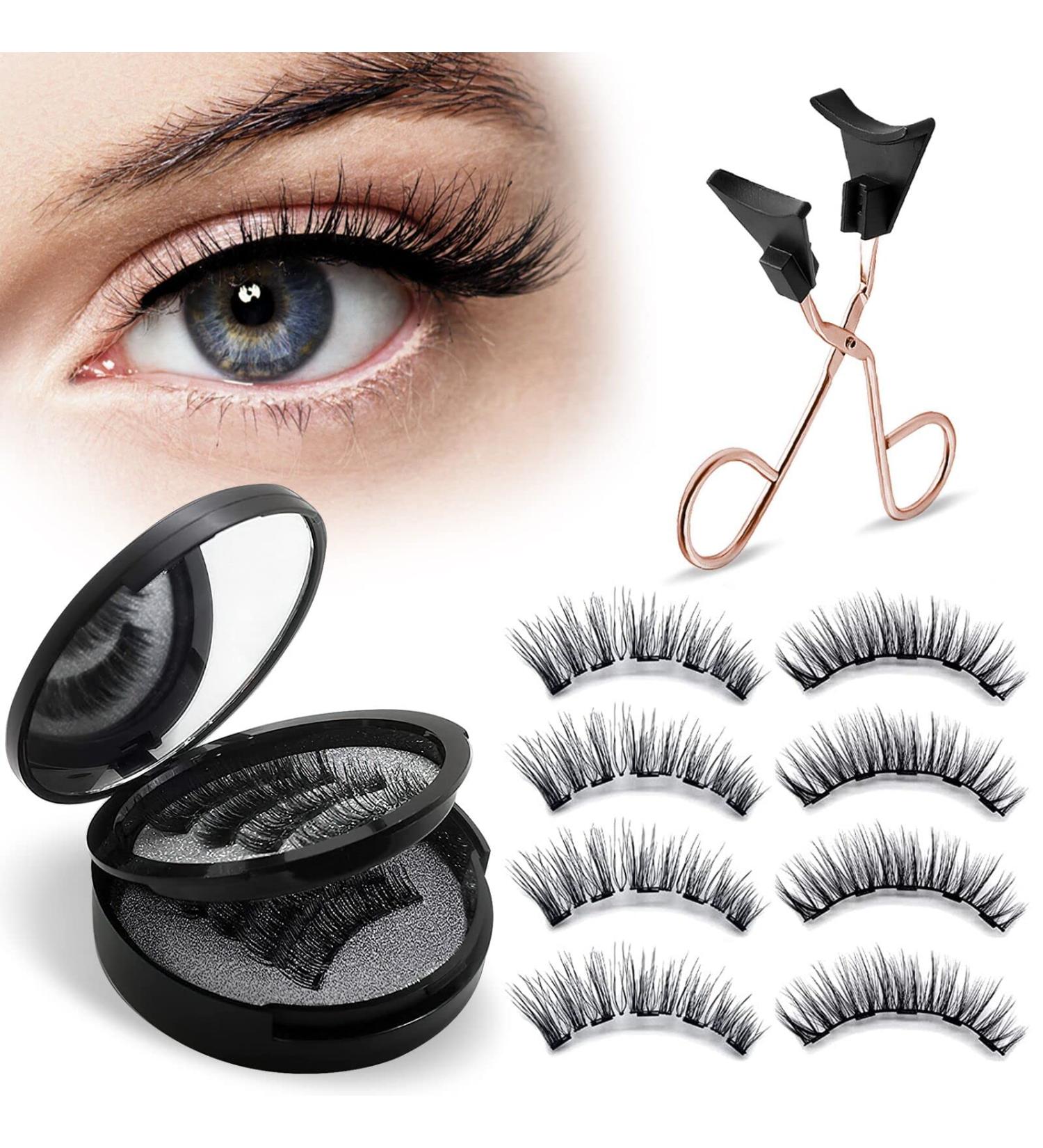 Reusable Magnetic Eyelashes 4 Pairs - Natural Look 3D False Lashes Extension Kit with Applicator Tweezers - Buy Online on SooperMarket.com