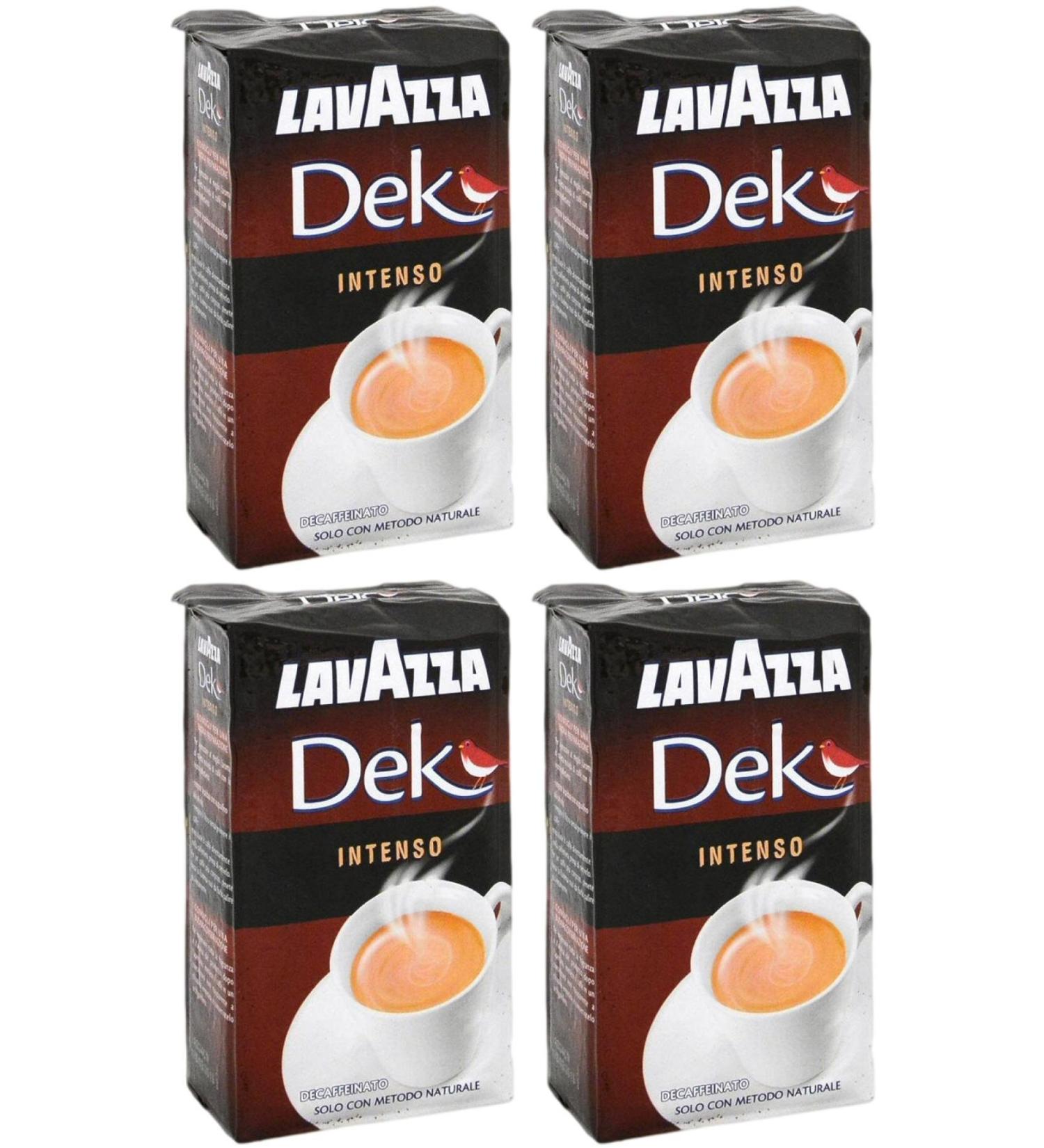Lavazza:"Dek" Roasted Ground Coffee Decaffeinated Intense Taste * 8.8 Ounce (250gr) Packages (Pack of 4) * Italian Import