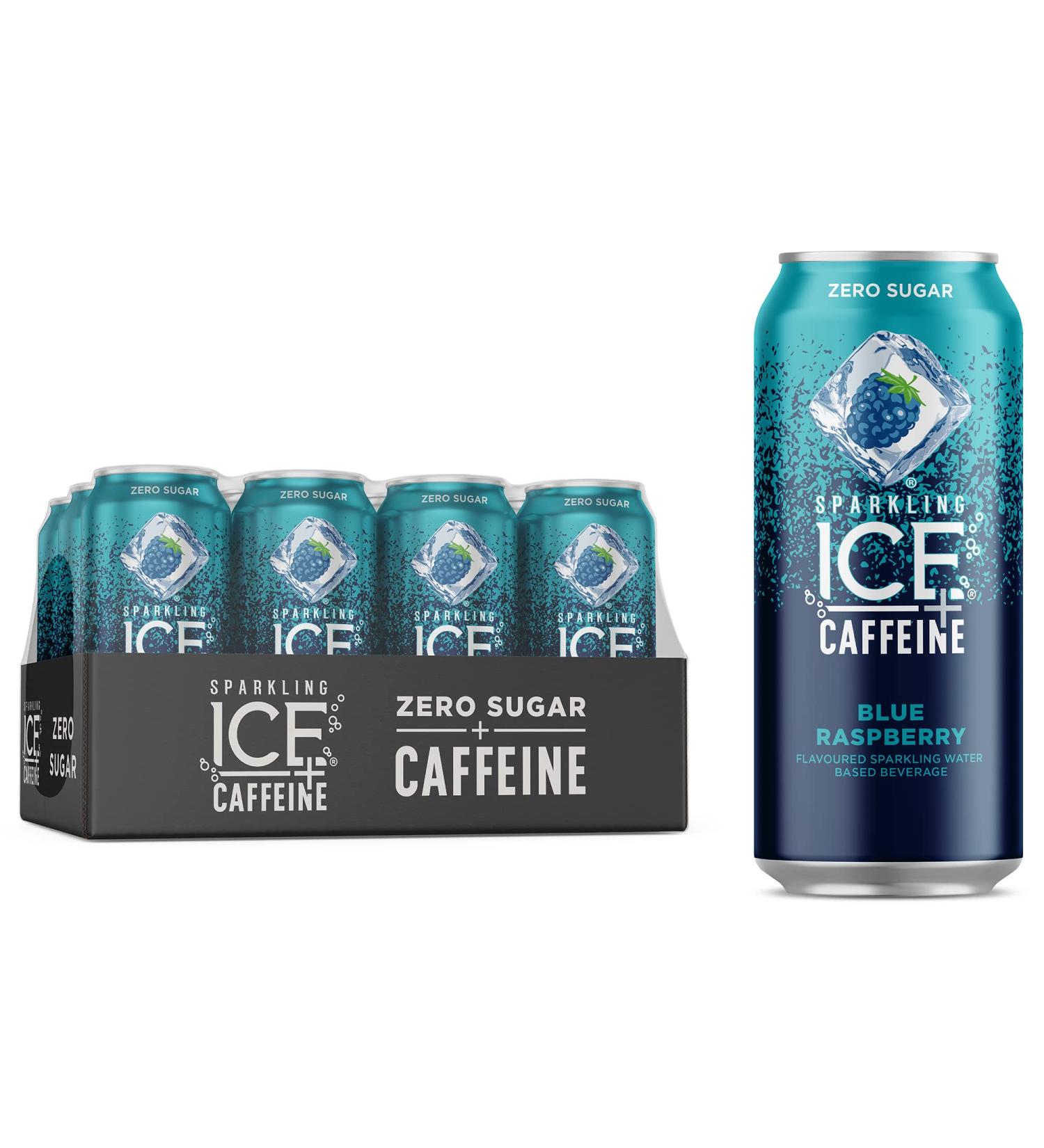 Sparkling Ice +Caffeine Blue Raspberry Sparkling Water. Caffeinated Sparkling Water from Coffee Beans and Green Tea Extracts for the Perfect Pick-Me-Up. 473 mL (Pack of 12) Blue Raspberry (Caffeine) 473 ml (Pack of 12) - Buy Online on SooperMarket.com