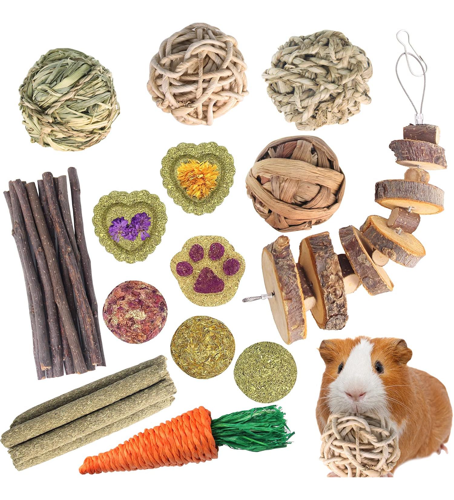 Pweituoet Rabbit Toys for Small Animals - 100% Natural Handmade Chew Treats for Bunny, Hamster, Guinea Pig, Chinchilla, Rat | Variety of 14 Types - Buy Online on SooperMarket.com