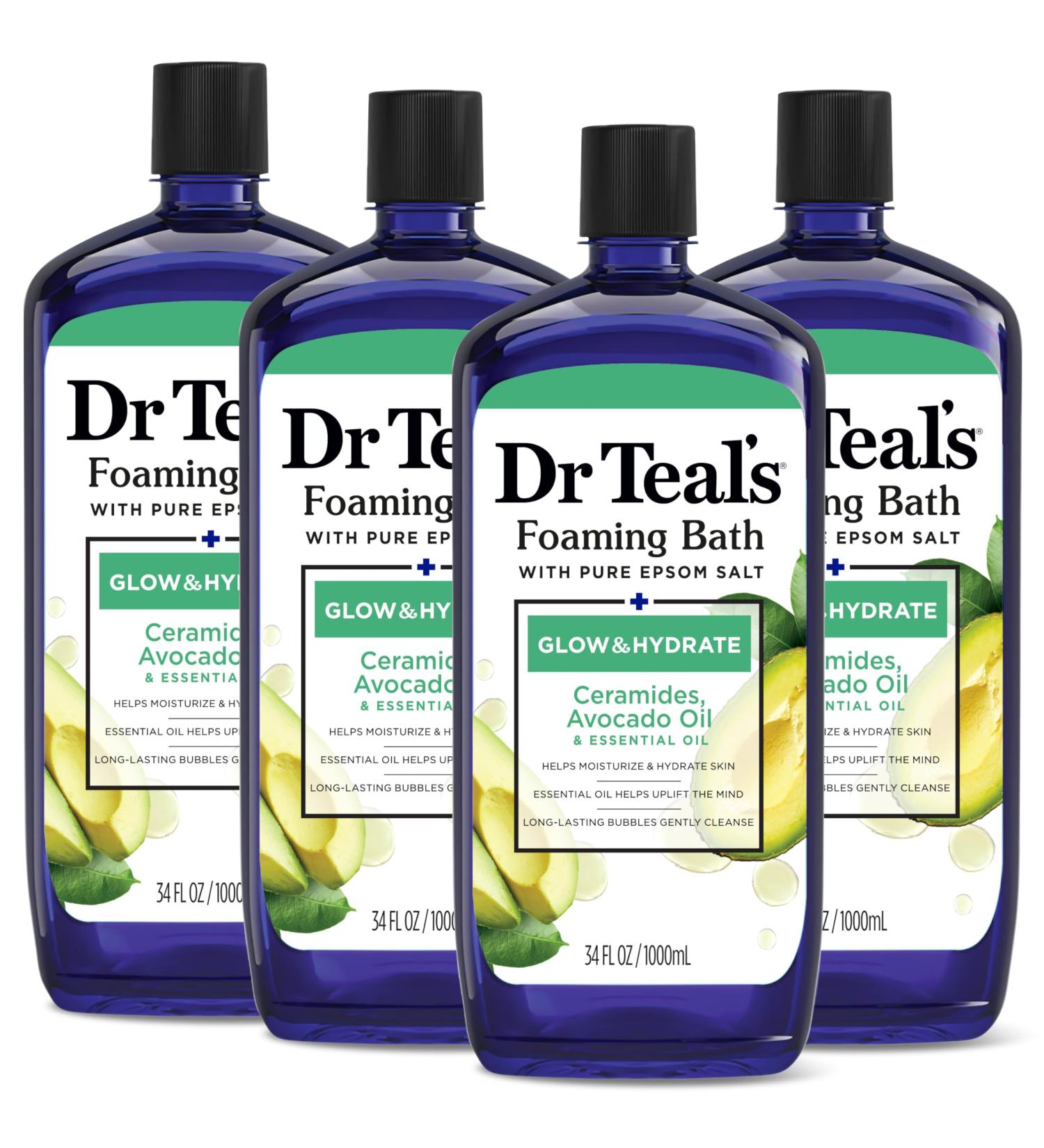 Dr Teal's Foaming Bath with Pure Epsom Salt | Glow & Hydrate Formula with Ceramides & Avocado Oil - 34 oz (Pack of 4) - International Shipping Available - Buy Online on SooperMarket.com