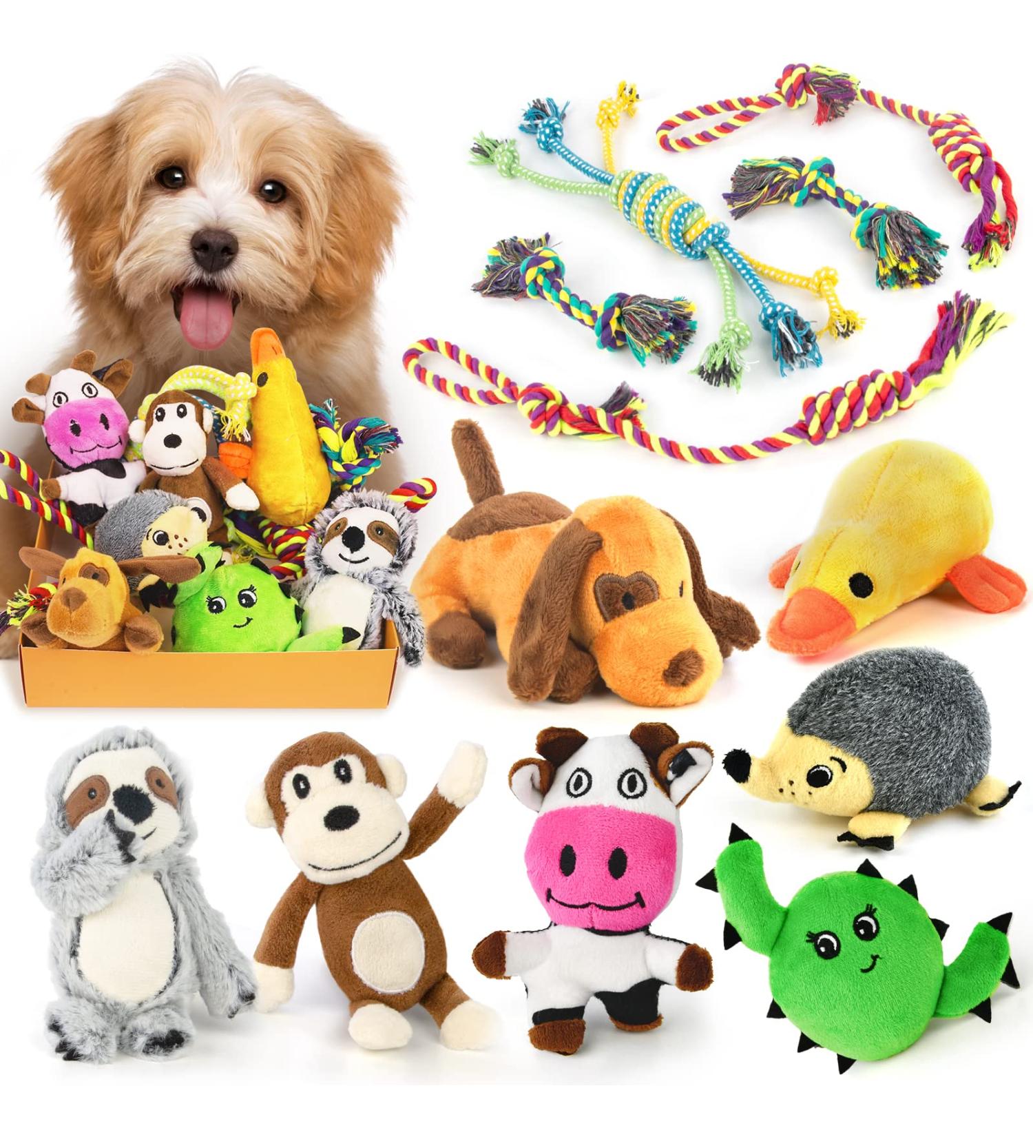 12 Piece Cute Plush Squeak Dog Toys Set | Natural Cotton Puppy Rope & Chicken Tools for Pets | Perfect for Dogs & Puppies - International Shipping - Buy Online on SooperMarket.com