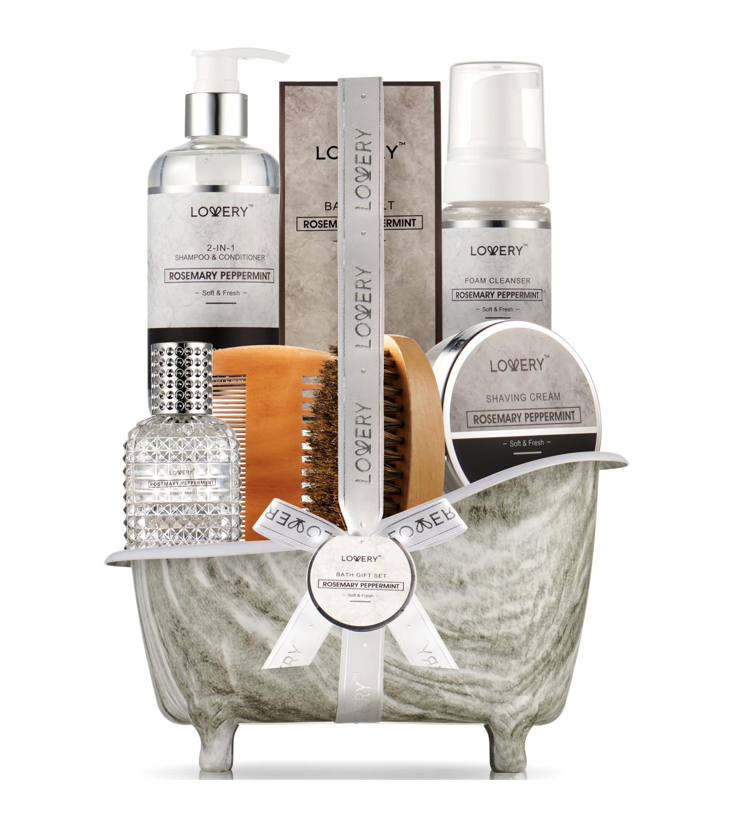 Shop Unique Birthday Gifts: Rosemary Peppermint Self-Care Baskets for Dad Husband and Boyfriend - Spa Set with Pheromone Perfume & Grooming Essentials - Buy Online on SooperMarket.com