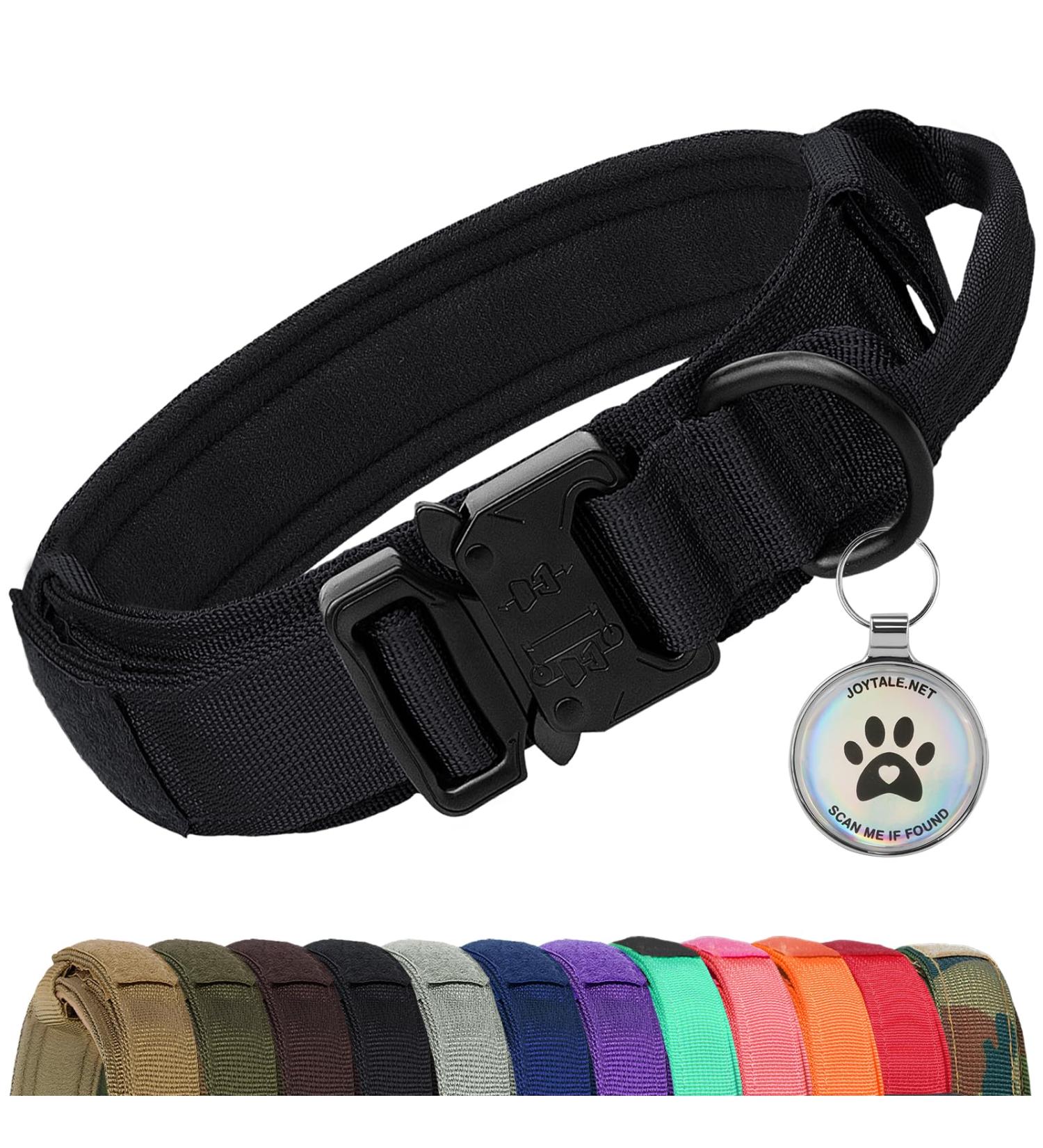 Joyal Tactical Dog Collar - Heavy-Duty Handle for Medium Dogs | QR Code Dog Brand | Black M Size - Buy Online on SooperMarket.com